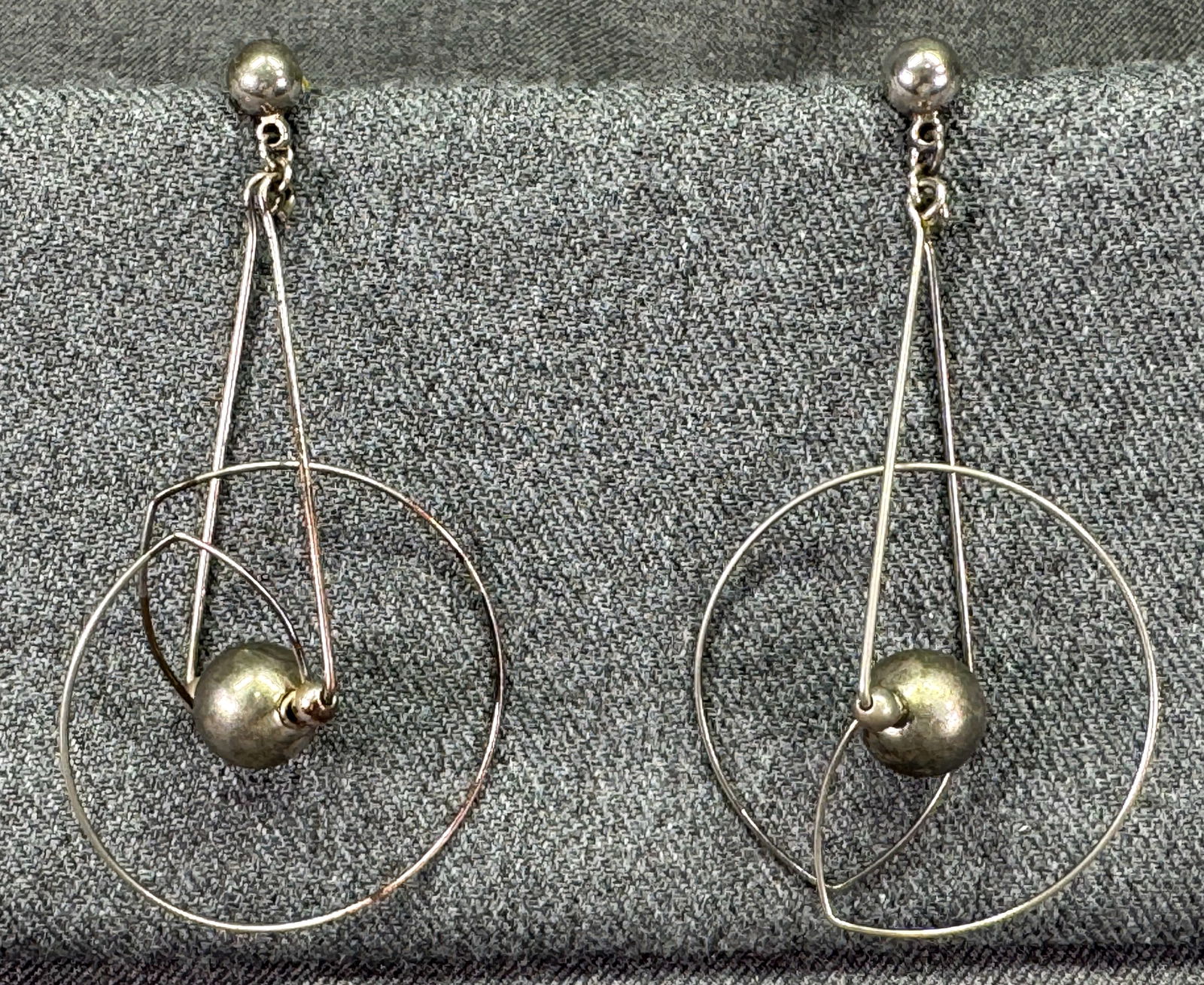 Vintage space age gyro ball & hoop large stud earrings (1 of 5)