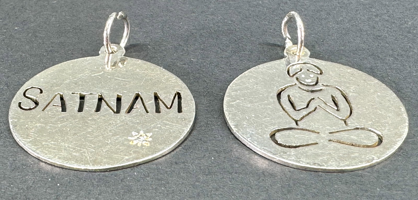 Vintage Jane Basch Sterling silver cut out Buddha & encrusted diamond Satnam medal pendants. (1 of 7)