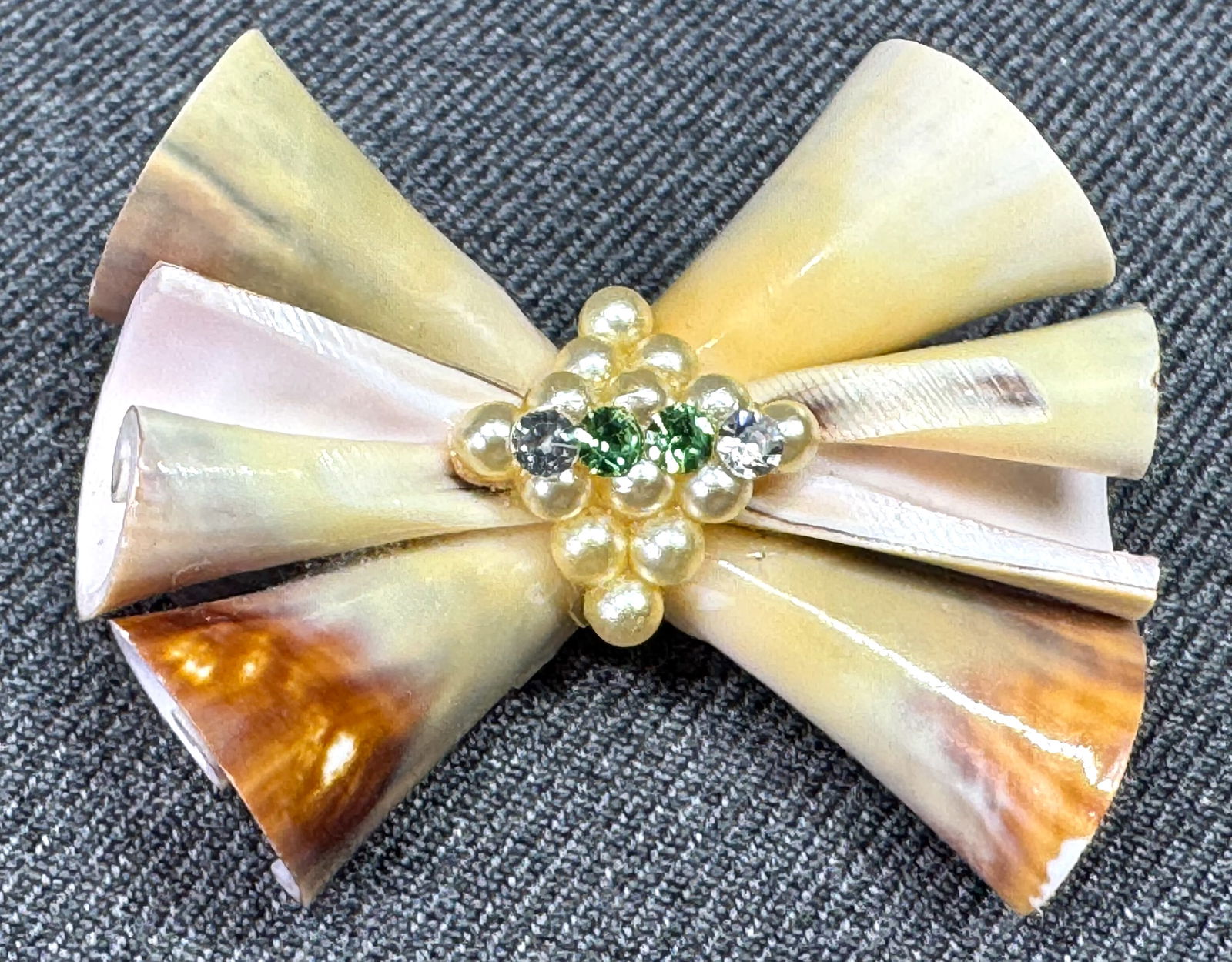 Vintage Florida Handmade Creations jeweled shell bow brooch pin (1 of 7)