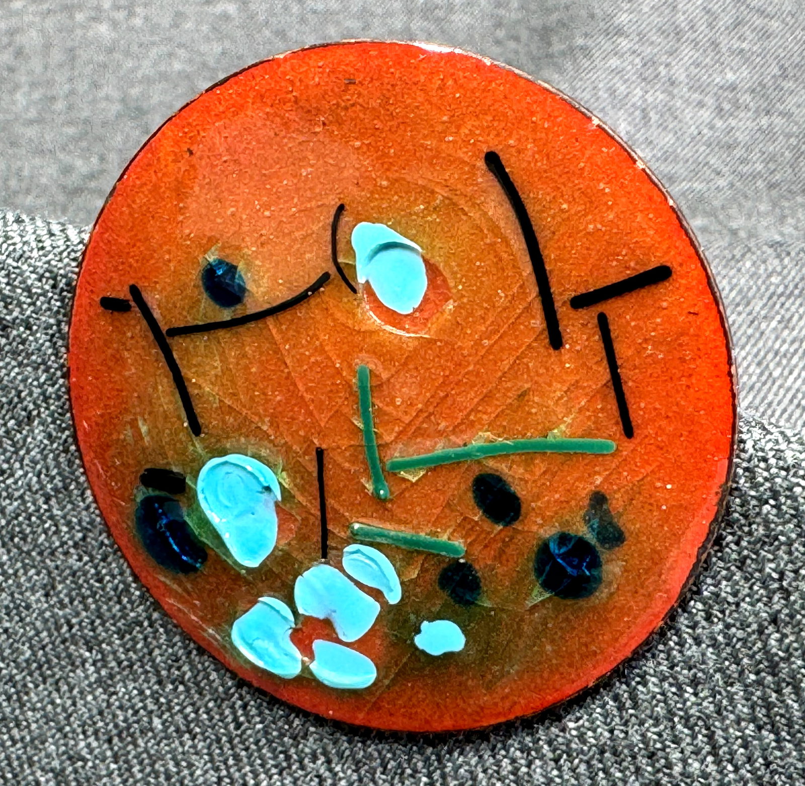 Vintage MCM Lorraine Tarachas (1925-2024) flowers enamel copper brooch pin (1 of 5)