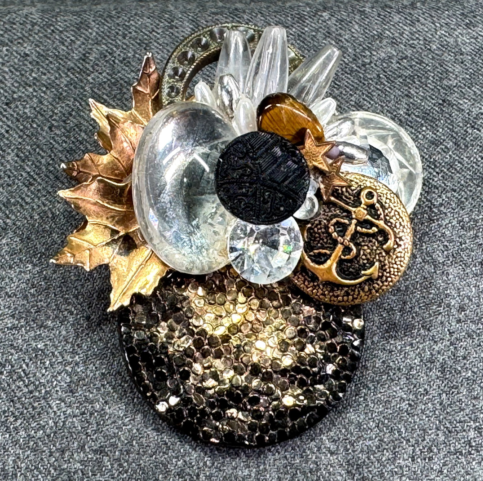 Vintage 80s artsy assemblage assorted beads pin brooch (1 of 5)