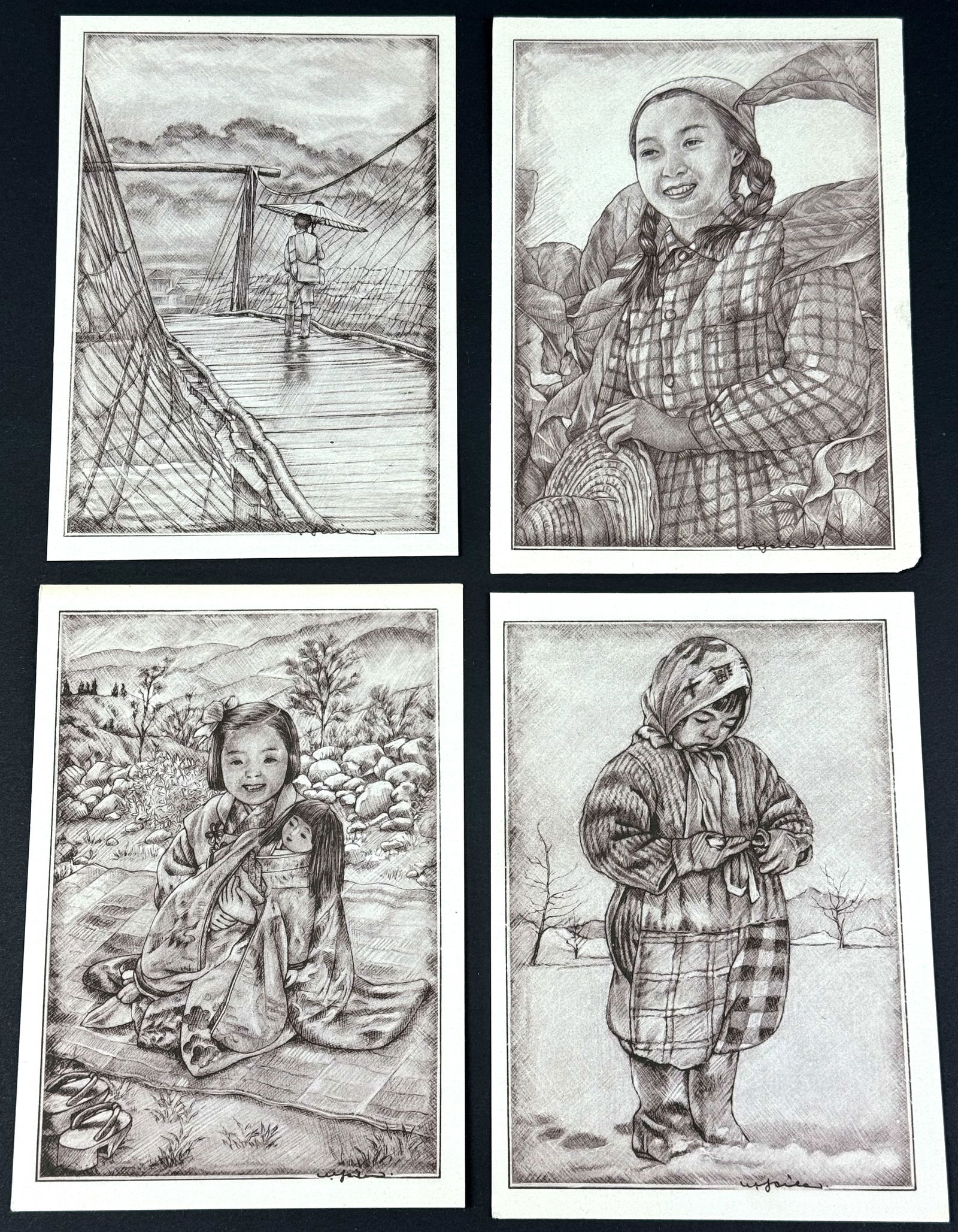 Vintage Japanese 50's Willy Seiler Art Postcards.Heartbroken.Little Mother.The Bridge.Ripe Tobacco: IN HOUSE FLAT SHIPPING & HANDLING COST WITHIN ALL THE U.S. : 7 To bypass LiveShipping, and use our In-House shipping service for 7 or shipping combined for multiple lots, please select “Arrange Your