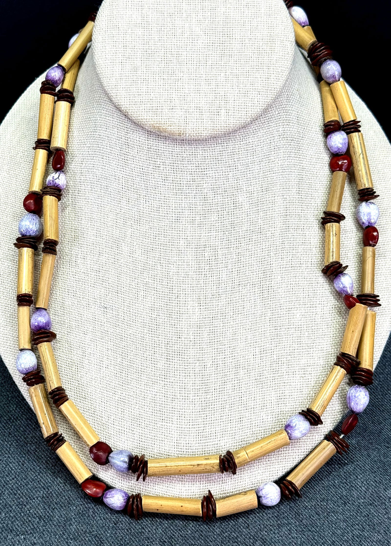 Vintage tribal seeds & bamboo beaded necklace (1 of 4)