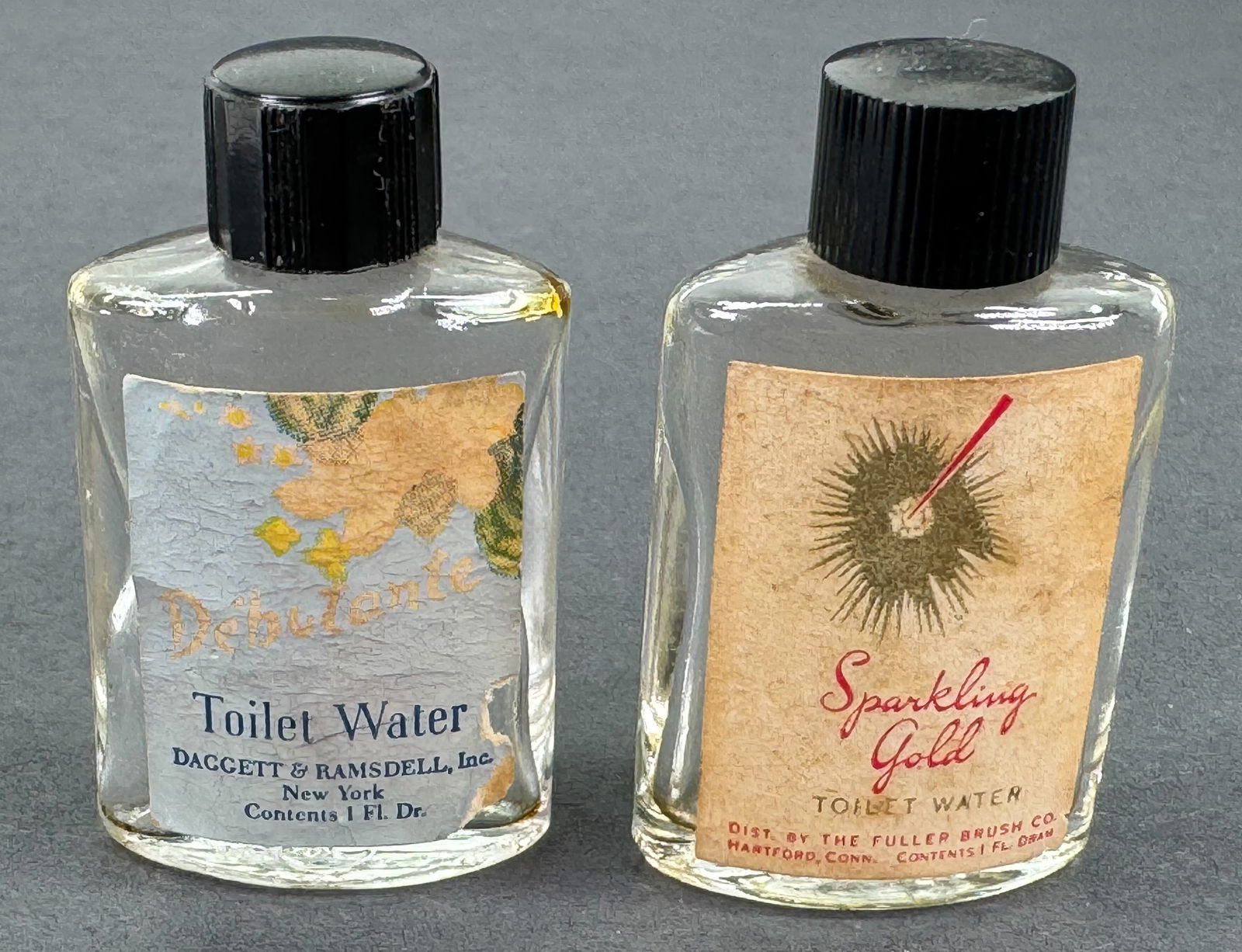 Vintage Debutante & Sparkling Gold Toilet Water miniature perfume bottles.: IN HOUSE FLAT SHIPPING & HANDLING COST WITHIN ALL THE U.S. : 7 To bypass LiveShipping, and use our In-House shipping service for 7 or shipping combined for multiple lots, please select “Arrange Your