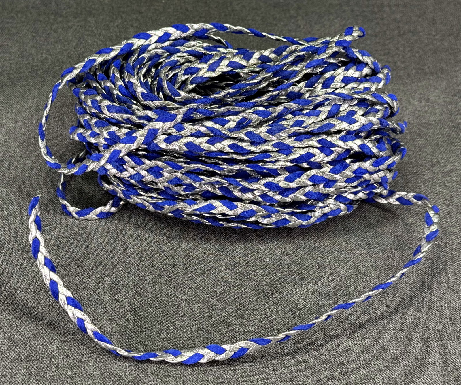Vintage purple bluish real suede & silver real leather woven cord trim jewelry crafts making 22 yard: IN HOUSE FLAT SHIPPING & HANDLING COST WITHIN ALL THE U.S. : 7 To bypass LiveShipping, and use our In-House shipping service for 7 or shipping combined for multiple lots, please select “Arrange Your