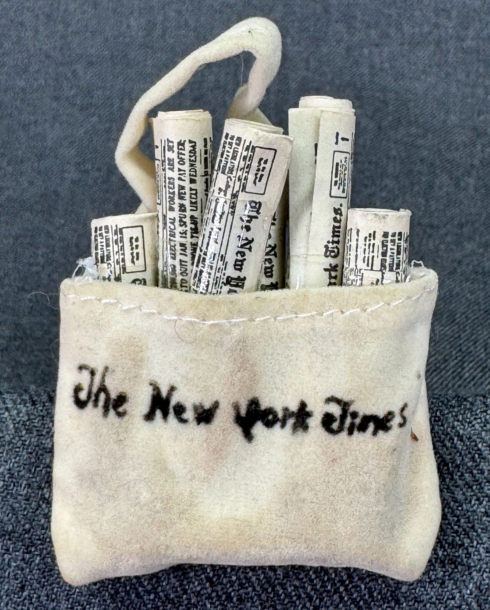 Vintage Miniature New York Times Newspaper Newsboy Bag Brooch Pin: Vintage Miniature New York Times Newspaper Newsboy Bag Brooch Pin. Unmarked. For measures please refer to the pictures taken with a measuring tape. Weight: 7 Grams. IN HOUSE FLAT SHIPPING & HANDLING C