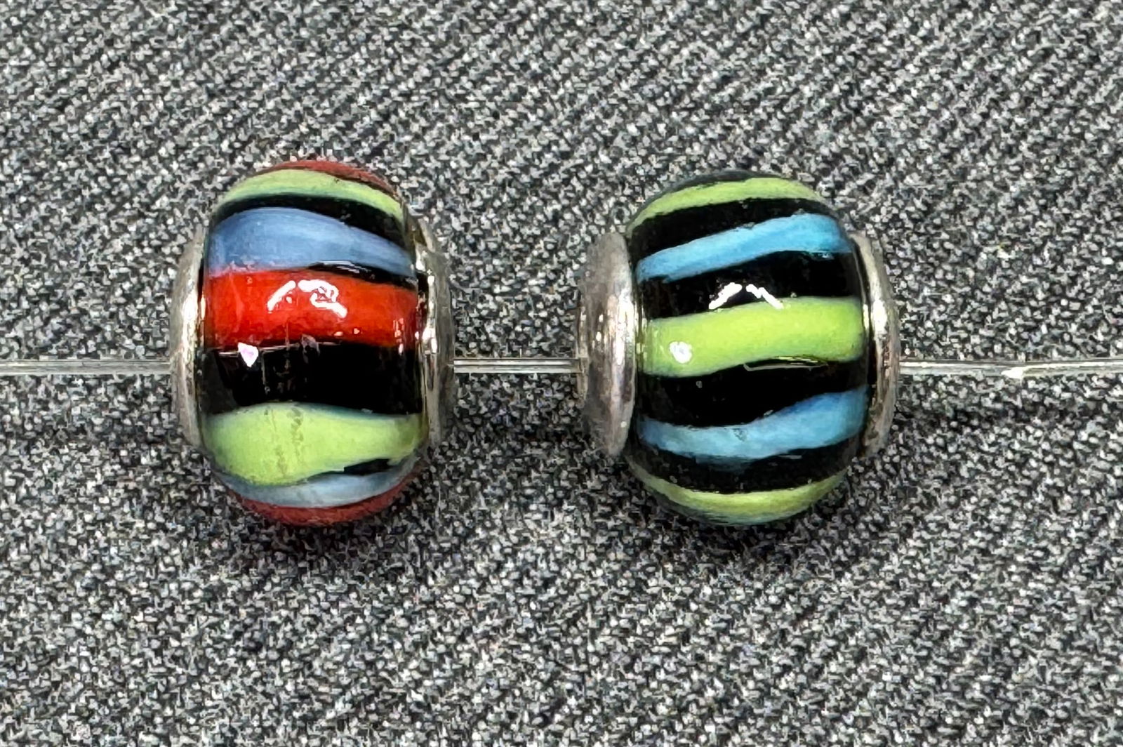 Vintage artisan assorted glass silver rim beads charms. Lot of 2 (1 of 6)