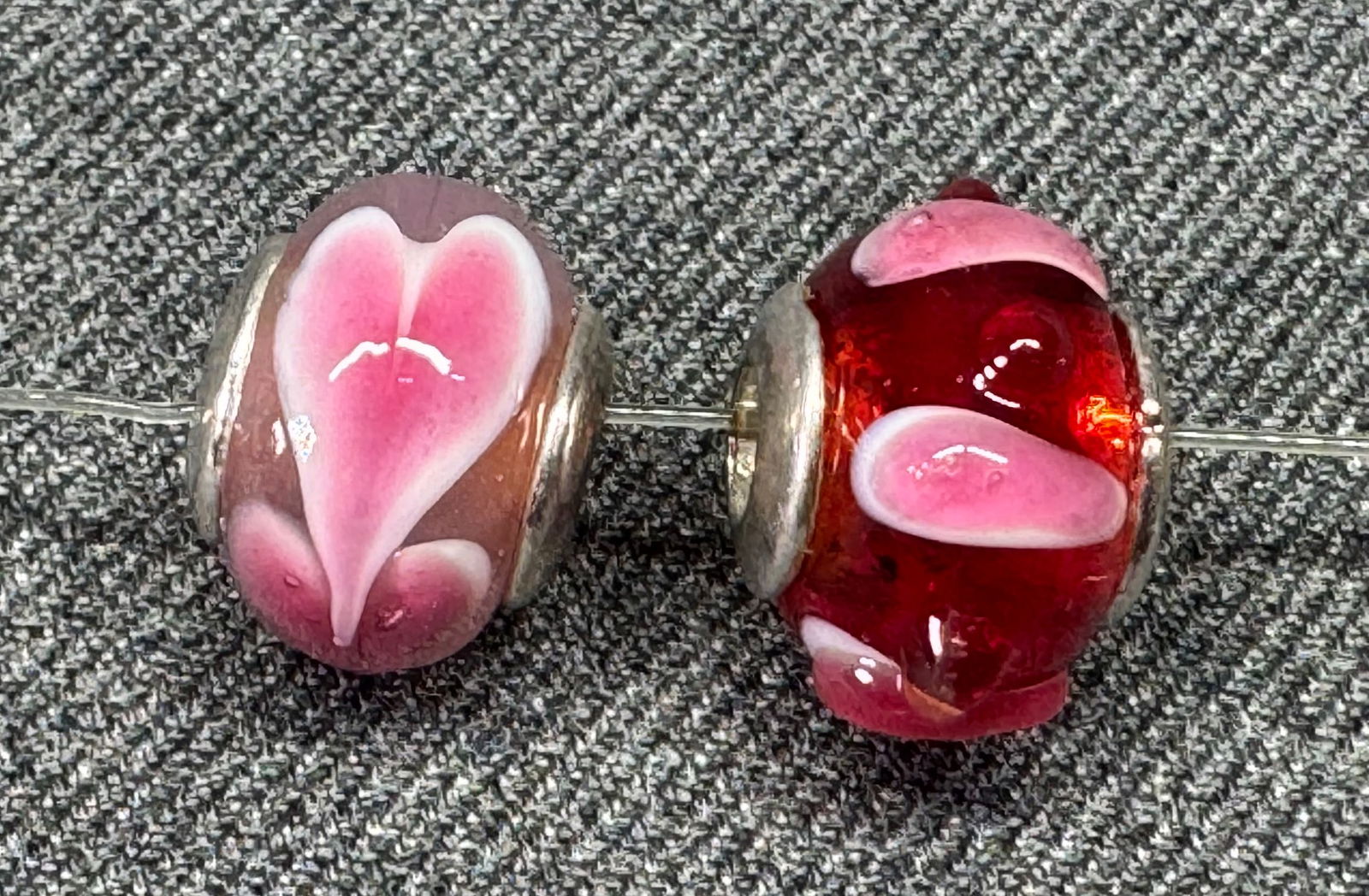 Vintage artisan assorted glass silver rim beads charms. Lot of 2 (1 of 6)