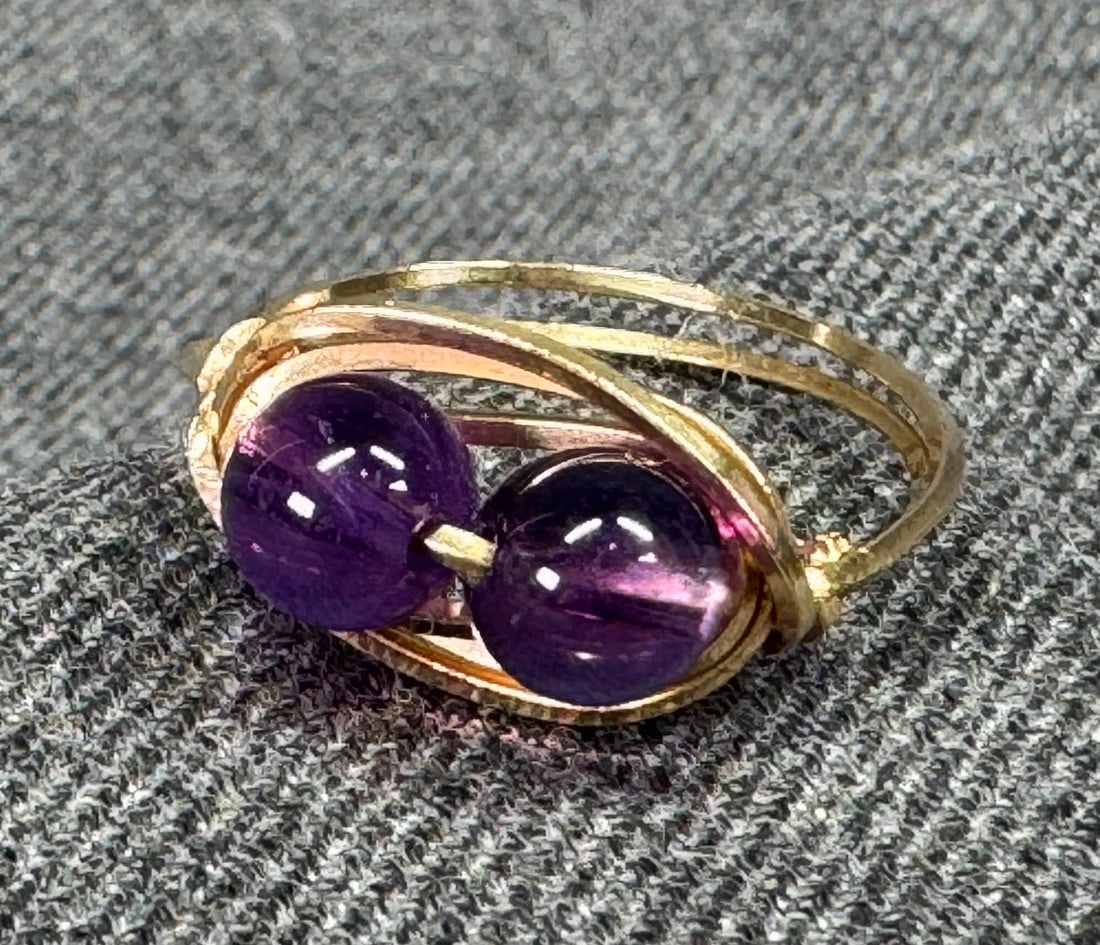 Artisan wrapped in goldtoned wire amethyst stone beads ring: IN HOUSE FLAT SHIPPING & HANDLING COST WITHIN ALL THE U.S. : $7 To bypass LiveShipping, and use our In-House shipping service for $7 or shipping combined for multiple lots, please select “Arrange Yo