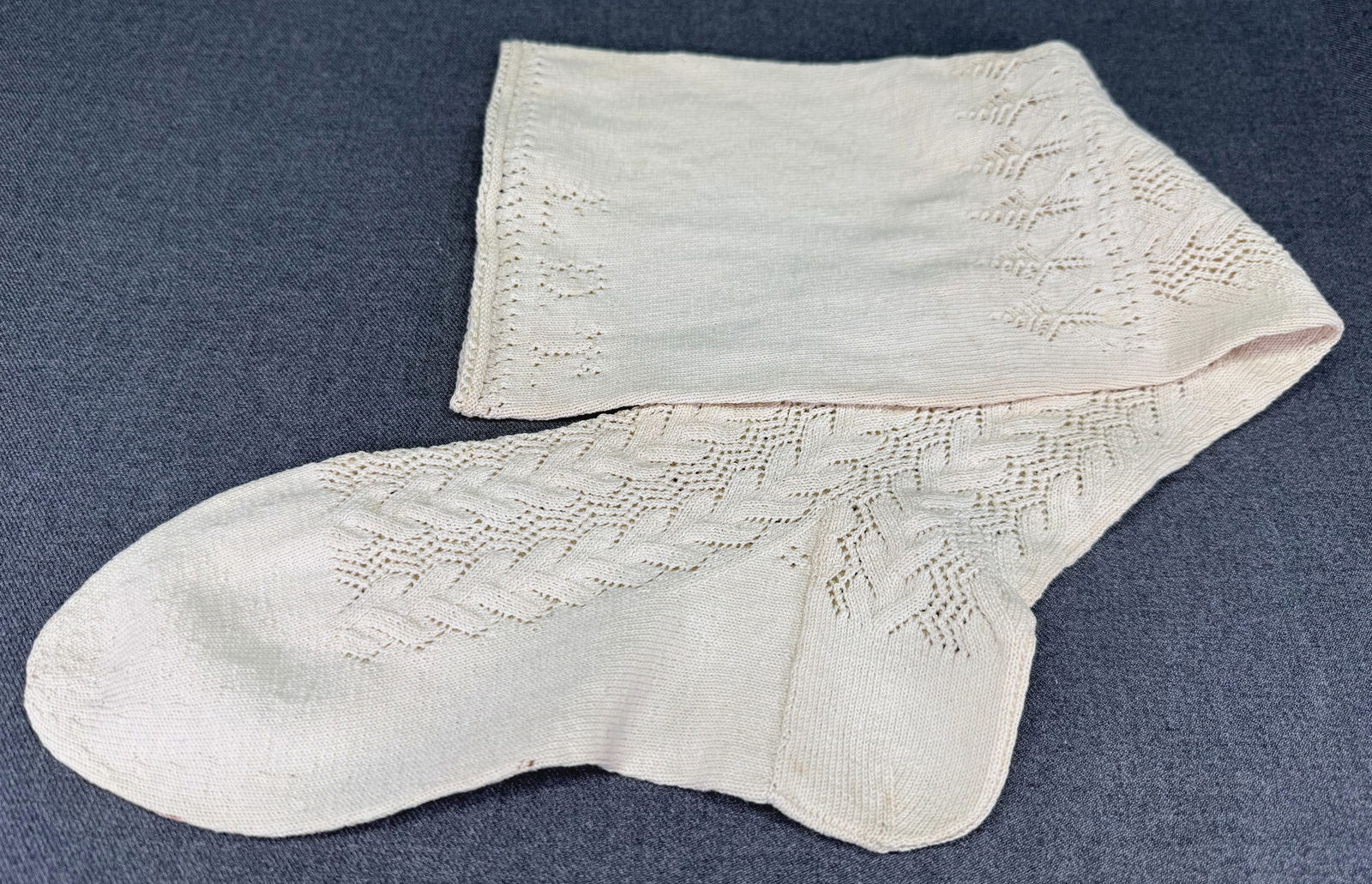 Antique Edwardian Embroidery Solo Stocking w/ EDT monogram.: IN HOUSE FLAT SHIPPING & HANDLING COST WITHIN ALL THE U.S. : $7 To bypass LiveShipping, and use our In-House shipping service for $7 or shipping combined for multiple lots, please select “Arrange Yo