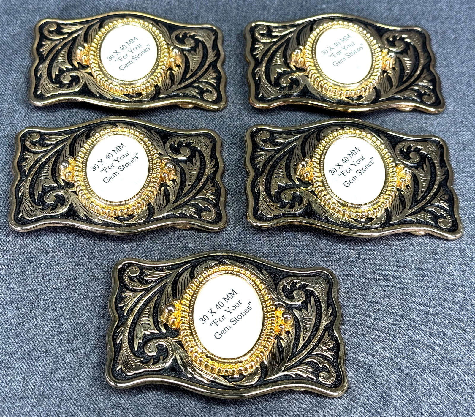 Vintage Western black paint goldtone metal insert your gem stone heavy belt buckle. Lot of 5: IN HOUSE FLAT SHIPPING & HANDLING COST WITHIN ALL THE U.S. : $12 To bypass LiveShipping, and use our In-House shipping service for $12 or shipping combined for multiple lots, please select “Arrange