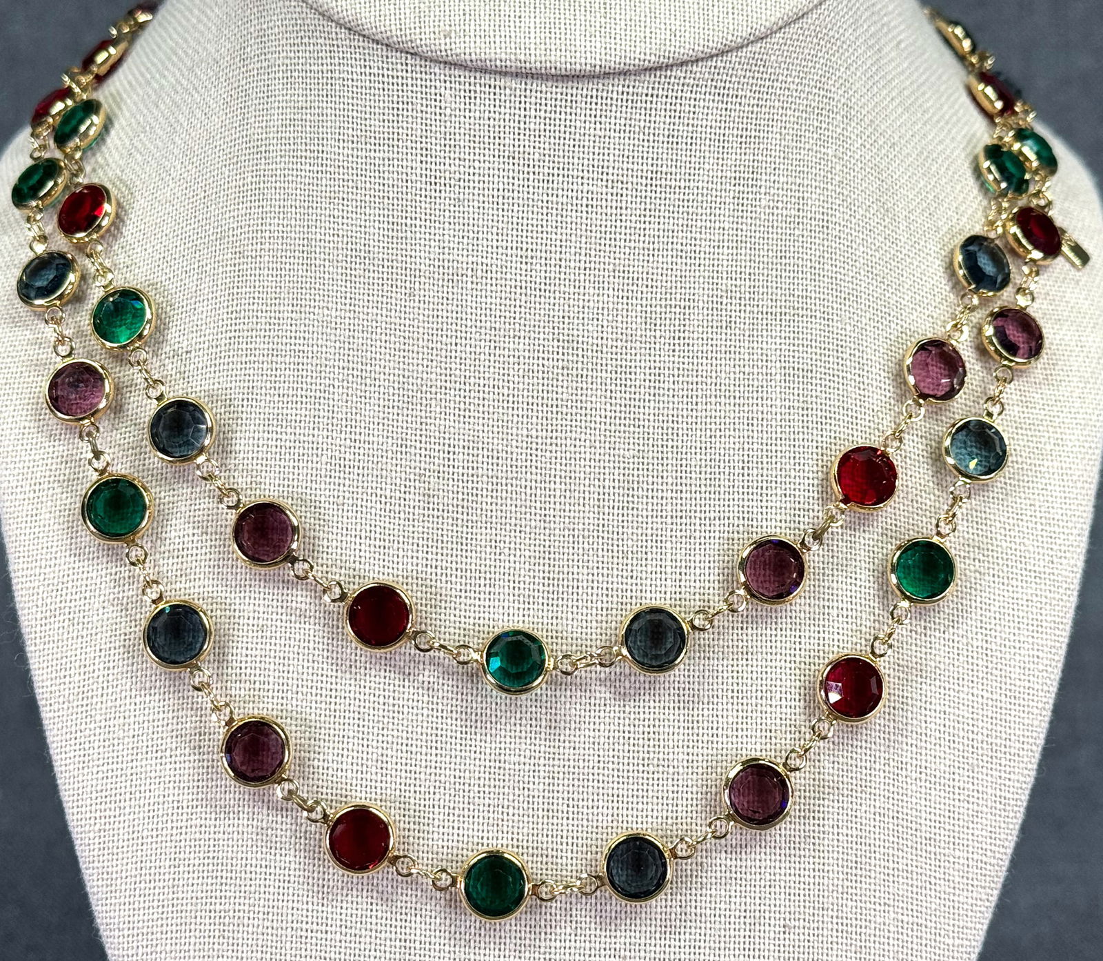 Vintage Swarovski Swan label bezel set color crystals goldtoned necklace (1 of 7)