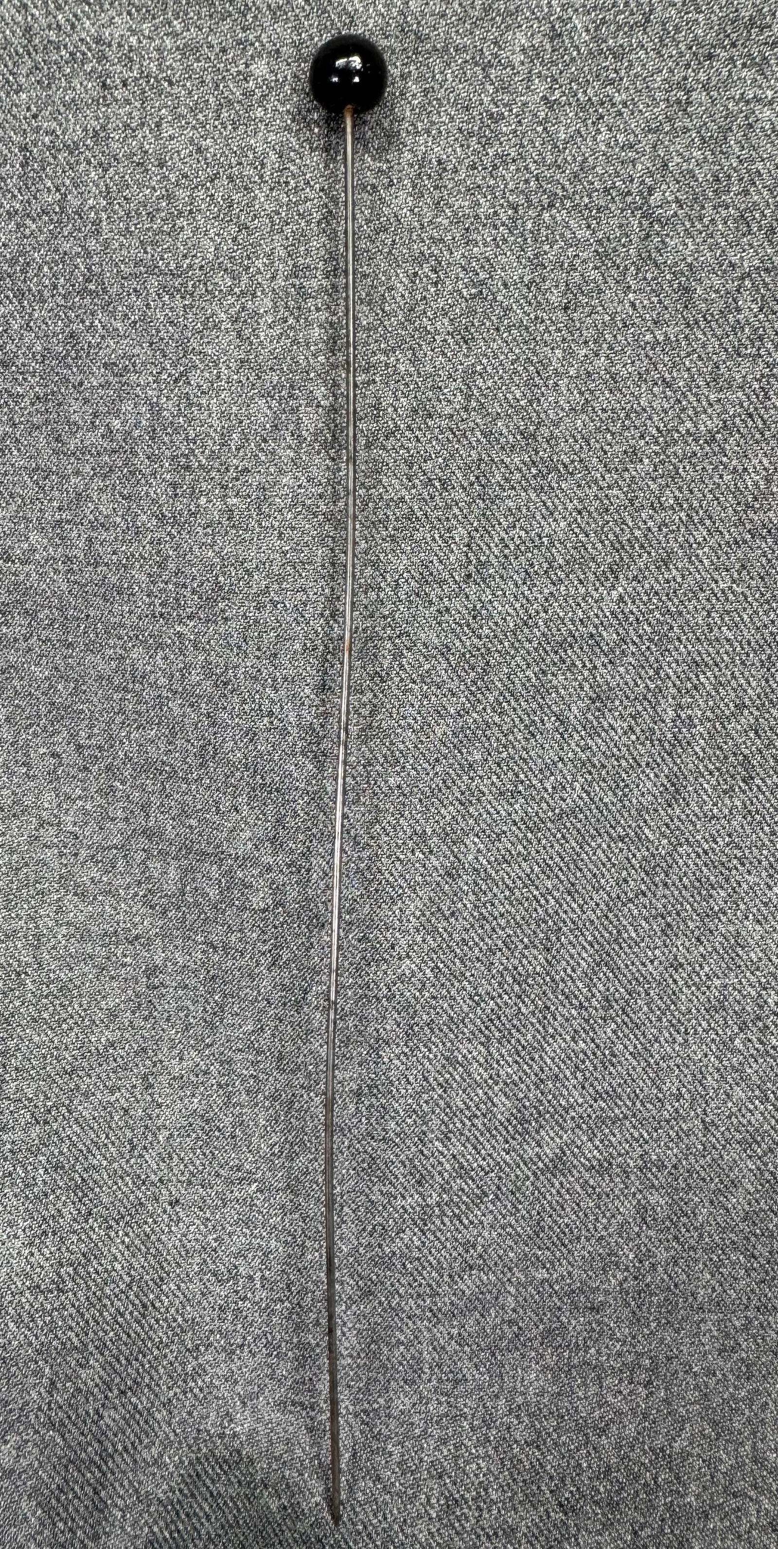 Antique Edwardian black glass ball bead hat pin a: Antique Edwardian black glass ball bead hat pin. For measures please refer to the pictures taken with a measuring tape. Weight: 4 Grams. IN HOUSE FLAT SHIPPING & HANDLING COST WITHIN ALL THE U.S. : $7