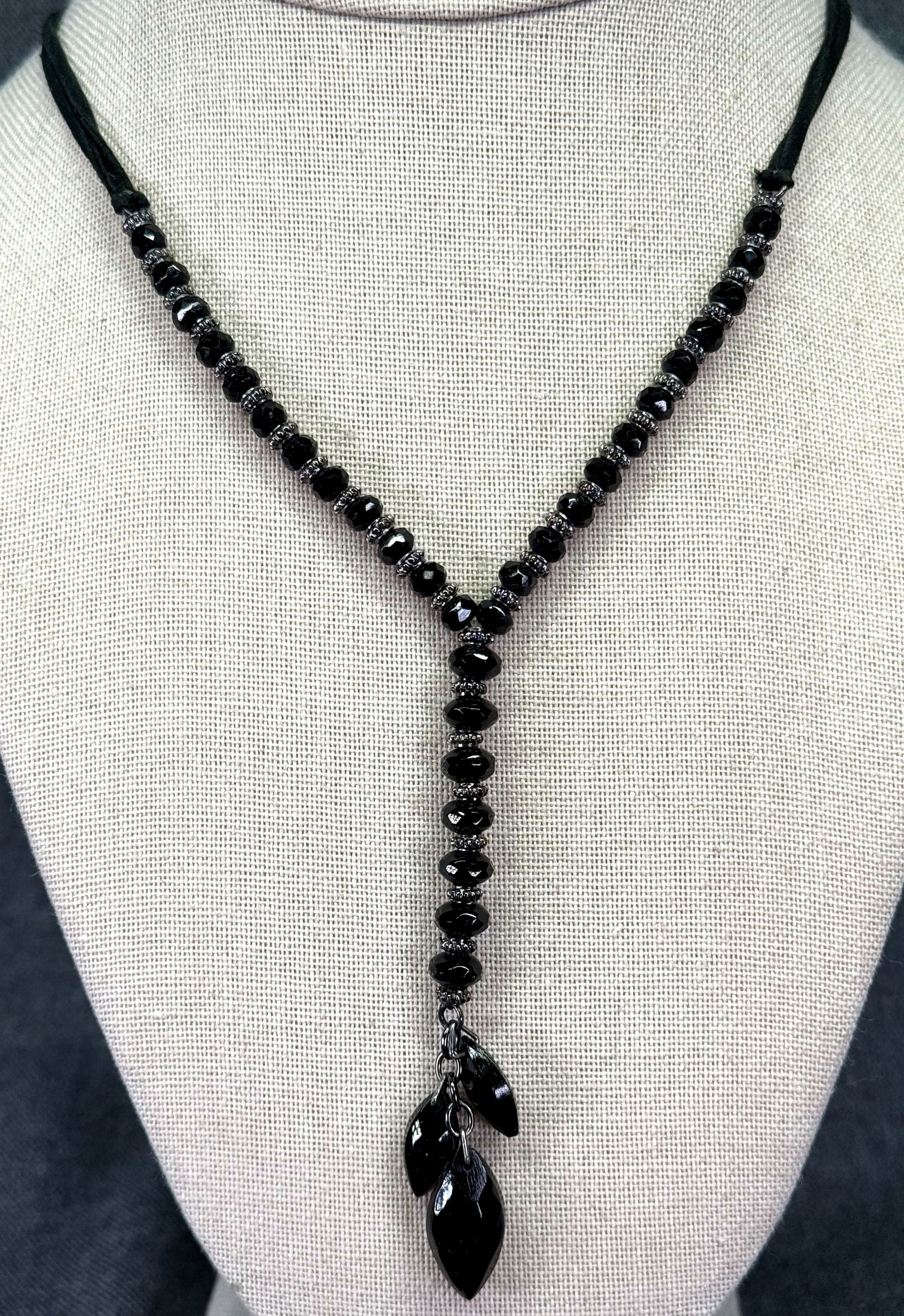 Ralph Lauren black glass, gunmetal beads suede cord lariat necklace. *a (1 of 7)