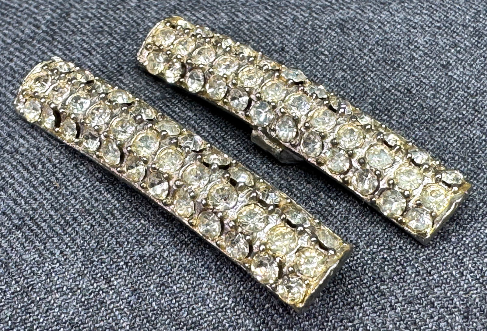 Vintage clear rhinestones silver-toned metal shoe clips #a (1 of 4)