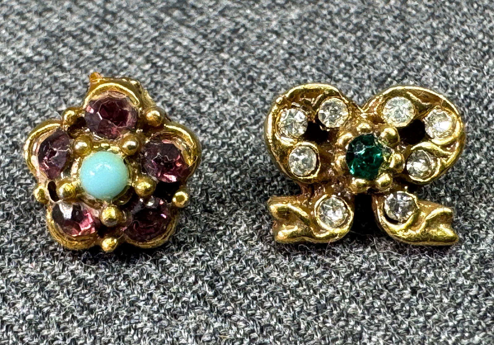 Vintage Florenza style jeweled gold-toned metal flower & bow lapel pins #a (1 of 4)