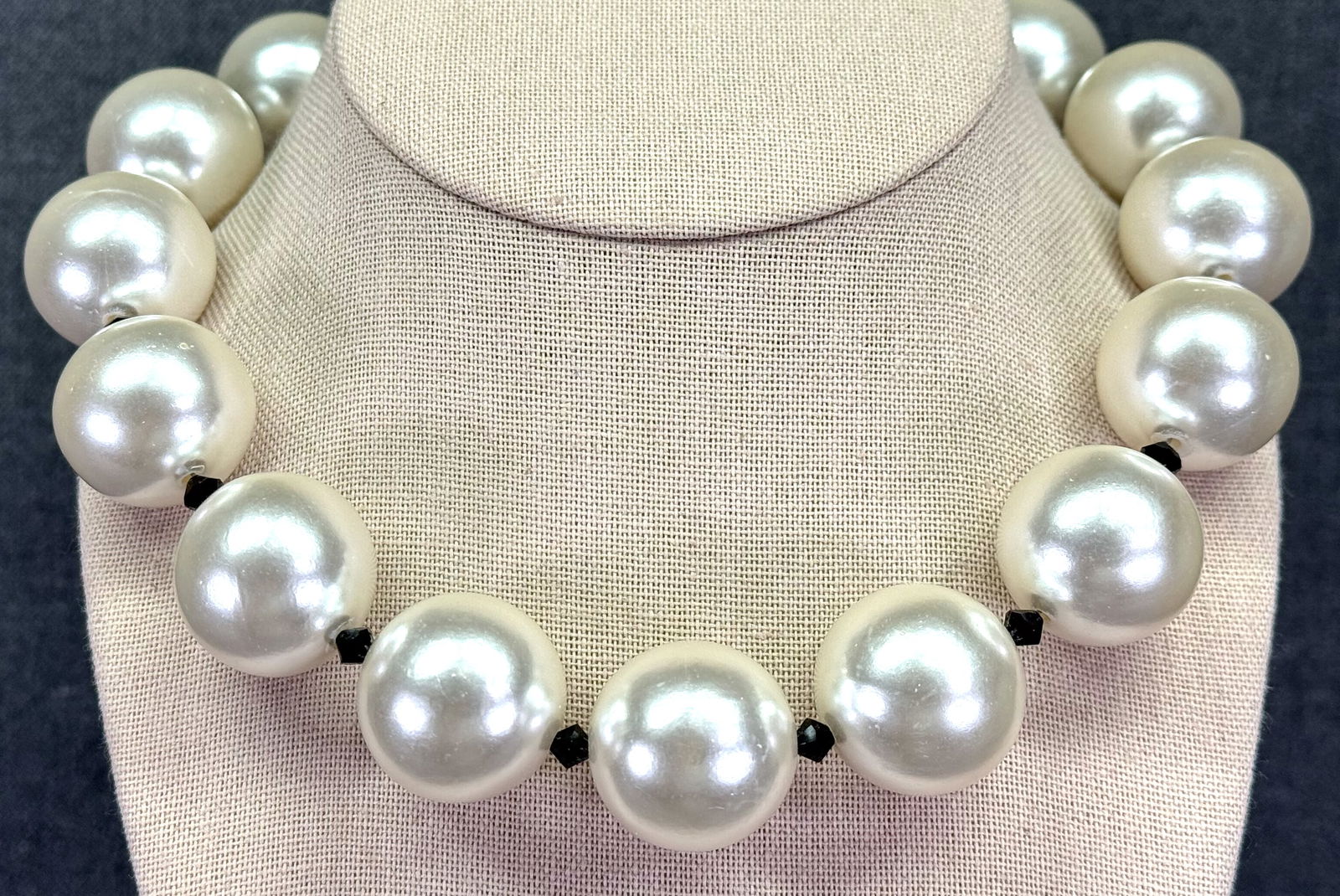 Kep Designs statement collar necklace. Jeweled sterling clasp,pearly & black crystals beads 1AIT: IN HOUSE FLAT SHIPPING & HANDLING COST WITHIN ALL THE U.S. : 9 To bypass LiveShipping, and use our In-House shipping service for 9 or shipping combined for multiple lots, please select “Arrange Your