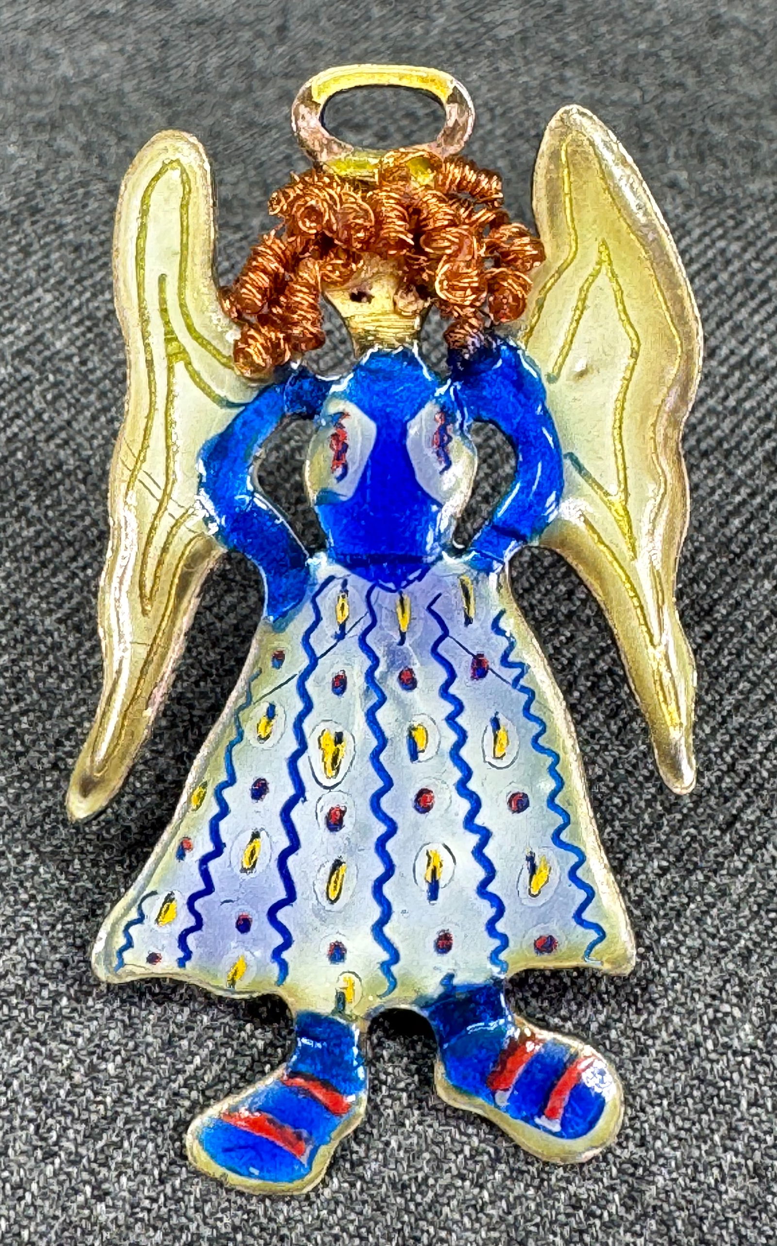 Vintage artsy enamel copper angel girl brooch pin. Signed: IN HOUSE FLAT SHIPPING & HANDLING COST WITHIN ALL THE U.S. : 7 To bypass LiveShipping, and use our In-House shipping service for 7 or shipping combined for multiple lots, please select “Arrange Your