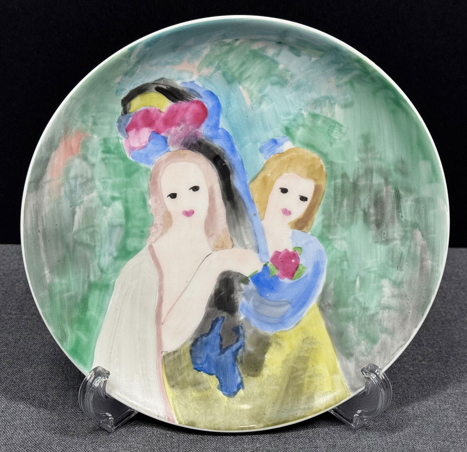 Vintage French Marie Laurencin Style Porcelaine de Paris / Limoges Plate. Hand painted porcelain.: IN HOUSE FLAT SHIPPING & HANDLING COST WITHIN ALL THE U.S. : 12 To bypass LiveShipping, and use our In-House shipping service for 12 or shipping combined for multiple lots, please select “Arrange Yo