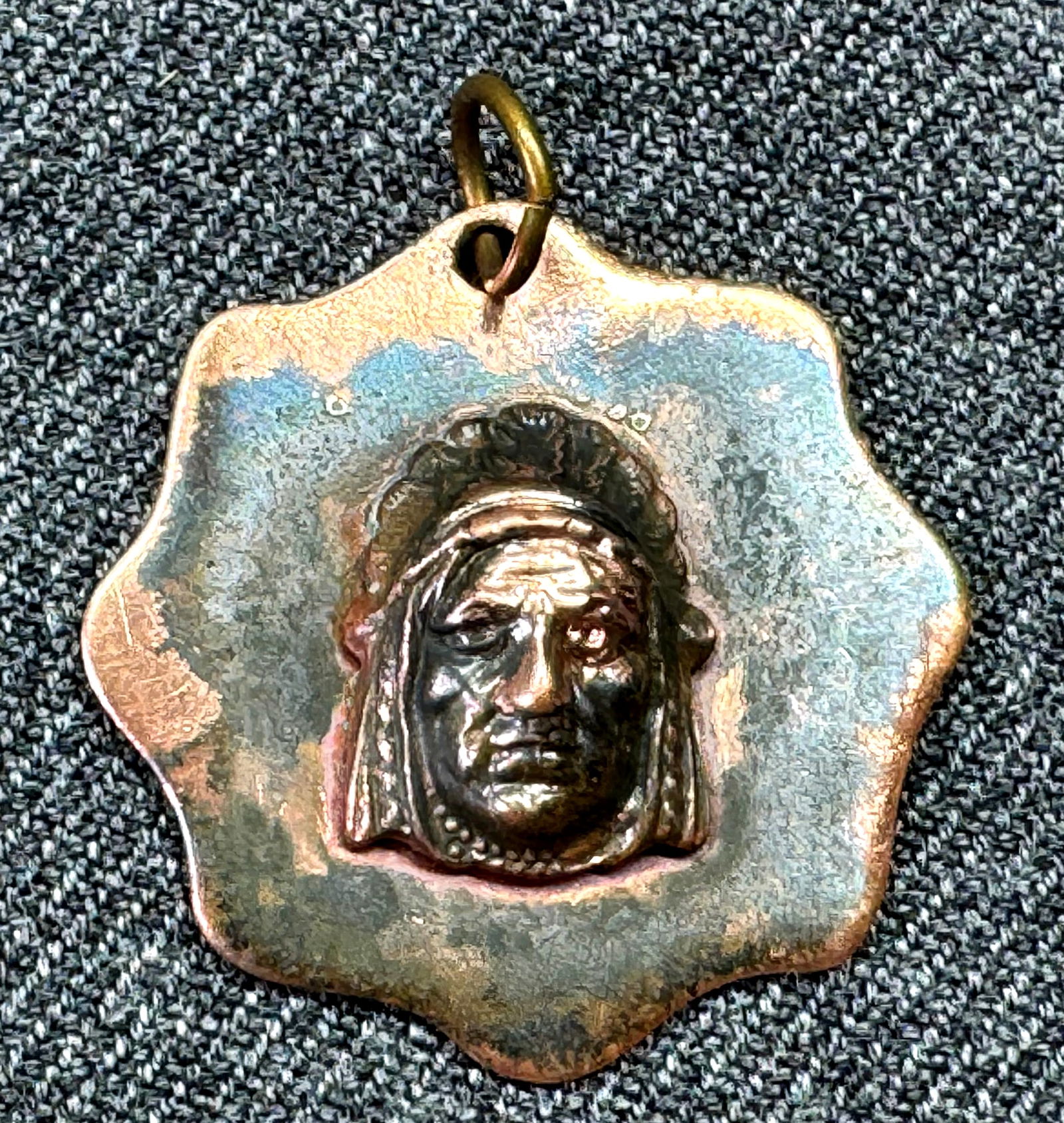 Vintage Indian Chief copper pendant: IN HOUSE FLAT SHIPPING & HANDLING COST WITHIN ALL THE U.S. : $7 To bypass LiveShipping, and use our In-House shipping service for $7 or shipping combined for multiple lots, please select “Arrange Yo