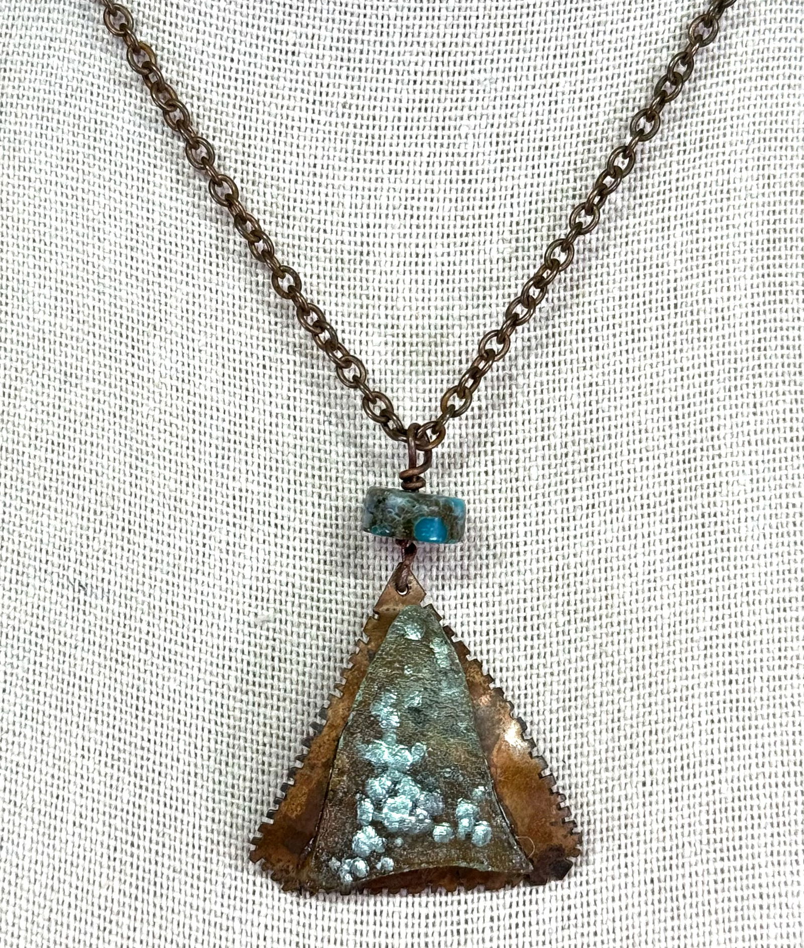 Vintage artisan crafted copper aqua medallion, stabilized turquoise beads chain straps necklace: IN HOUSE FLAT SHIPPING & HANDLING COST WITHIN ALL THE U.S. : 7 To bypass LiveShipping, and use our In-House shipping service for 7 or shipping combined for multiple lots, please select “Arrange Your