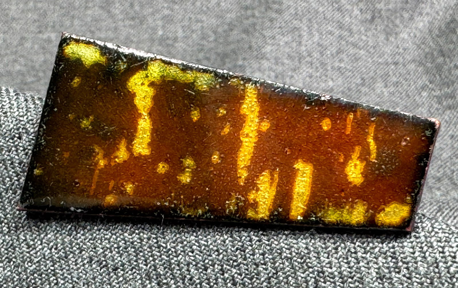 Vintage MCM Lorraine Tarachas (1925-2024) golden rain enamel copper brooch pin: IN HOUSE FLAT SHIPPING & HANDLING COST WITHIN ALL THE U.S. : $7 To bypass LiveShipping, and use our In-House shipping service for $7 or shipping combined for multiple lots, please select “Arrange Yo