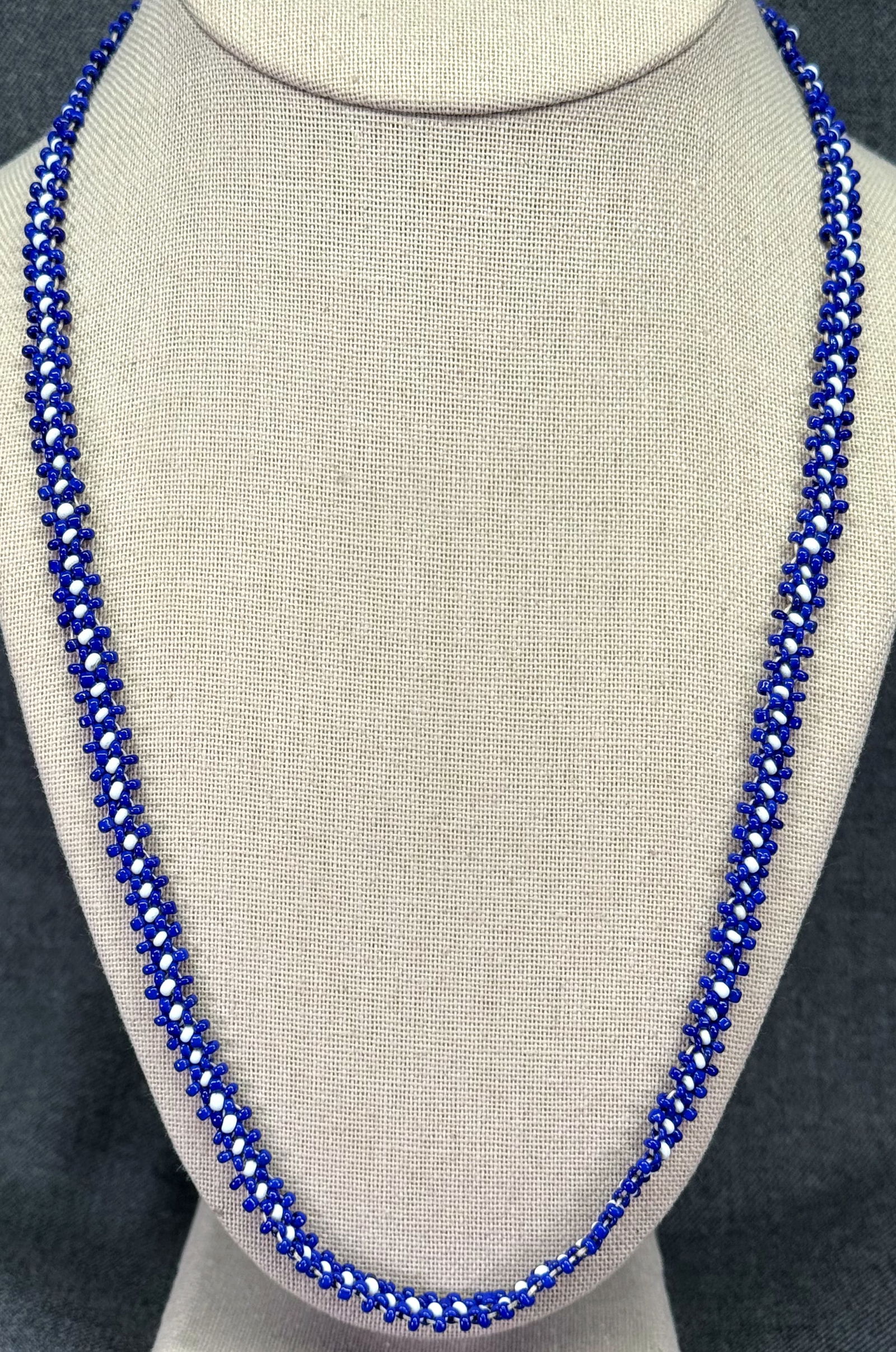 Vintage Native American style blue & white seed glass beaded necklace (1 of 5)