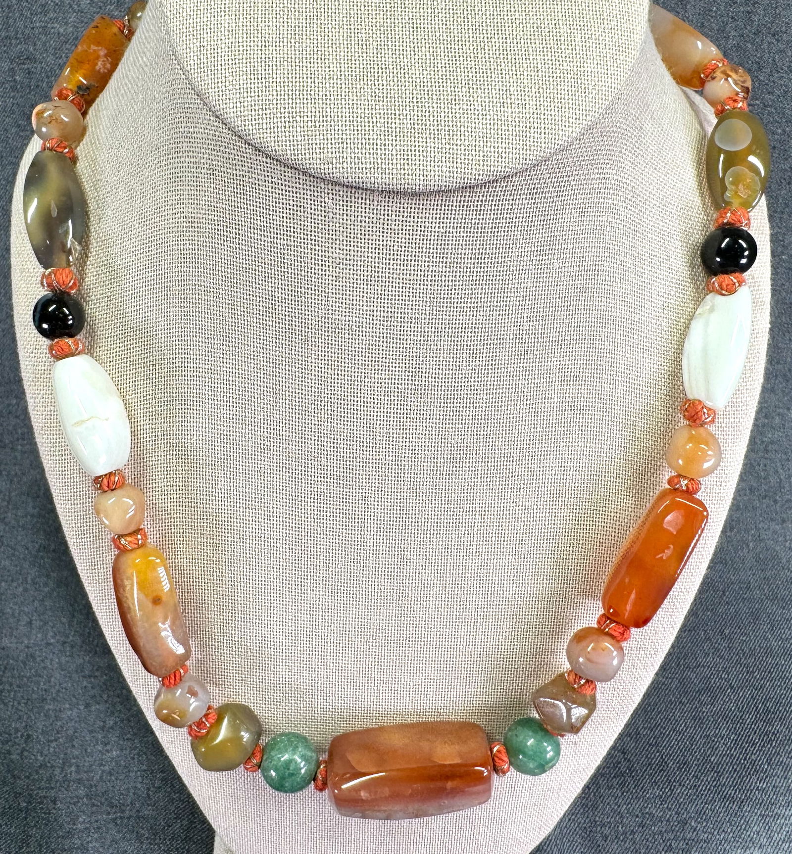 Vintage multi stone hand knotted in between beads necklace (1 of 8)