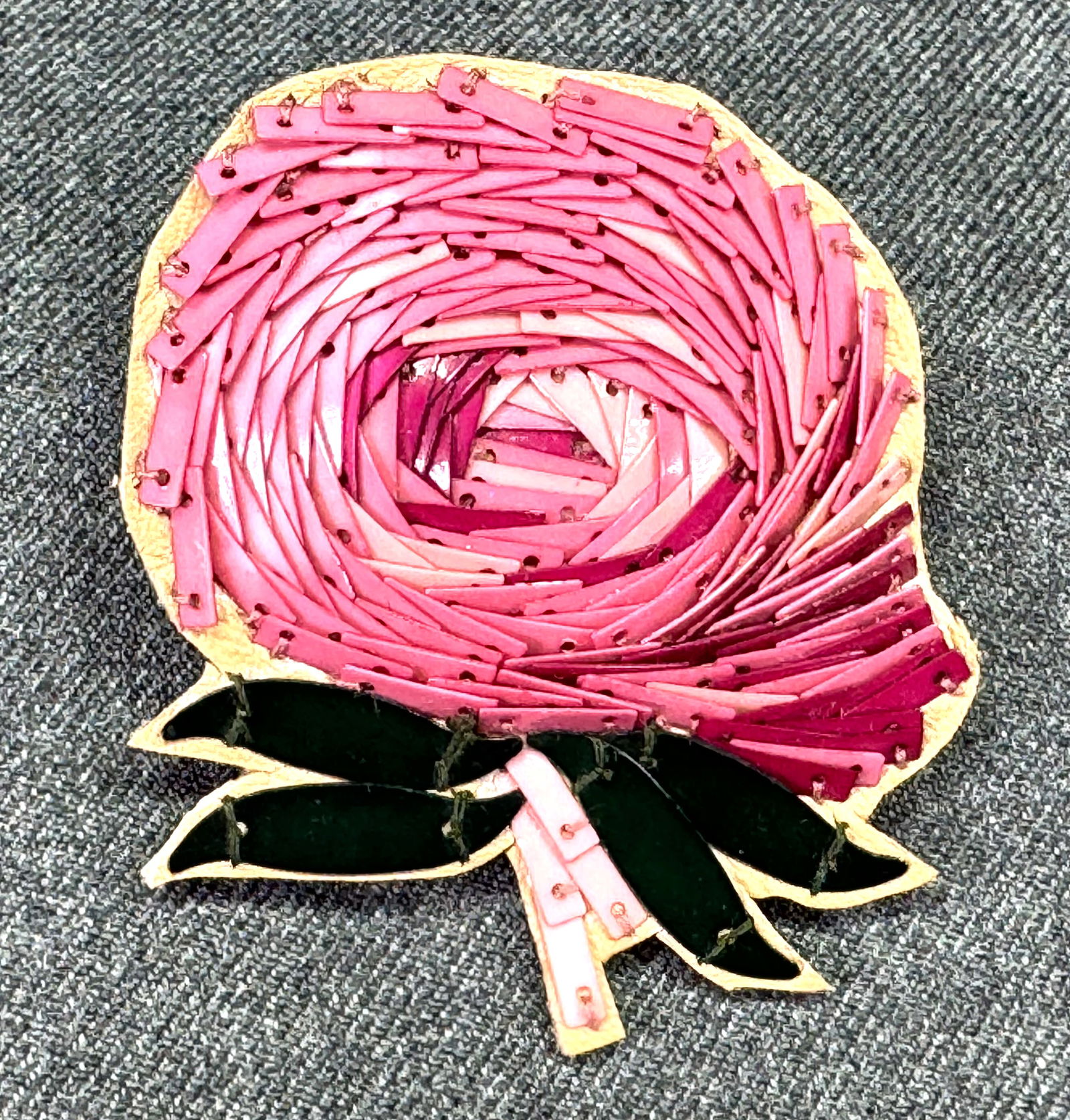 Artsy hand embroidery beads on leather flower brooch. Magnetic clasp.: IN HOUSE FLAT SHIPPING & HANDLING COST WITHIN ALL THE U.S. : 7 To bypass LiveShipping, and use our In-House shipping service for 7 or shipping combined for multiple lots, please select “Arrange Your