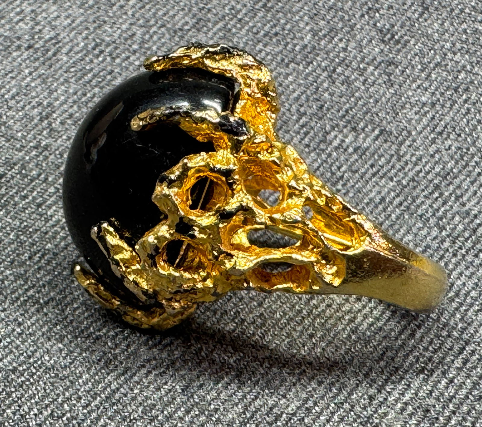 Vintage brutalist black lucite enamel gold-toned ring (1 of 5)