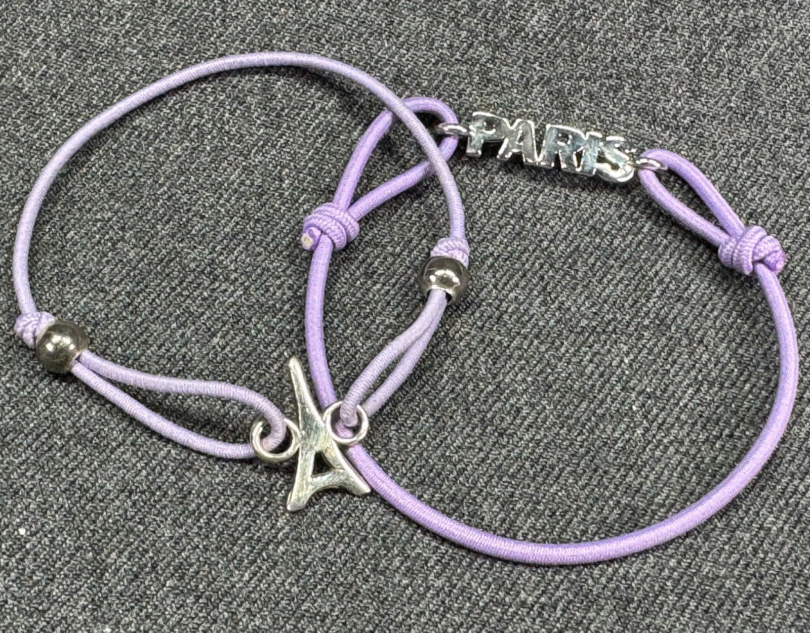 Vintage Sterling Tour Eiffel & silvertone Paris charms lilac elasctic bracelets: IN HOUSE FLAT SHIPPING & HANDLING COST WITHIN ALL THE U.S. : 7 To bypass LiveShipping, and use our In-House shipping service for 7 or shipping combined for multiple lots, please select “Arrange Your