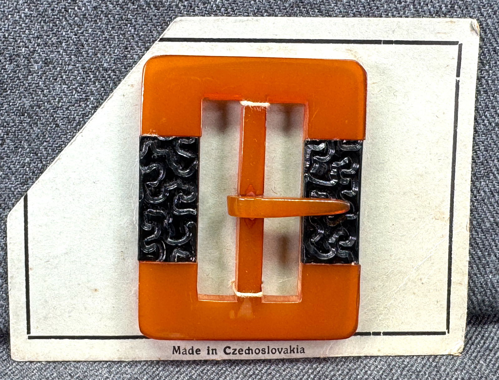 Vintage Czech art deco flapper inlaid black celluloid applejuice bakelite belt buckle.: IN HOUSE FLAT SHIPPING & HANDLING COST WITHIN ALL THE U.S. : $7 To bypass LiveShipping, and use our In-House shipping service for $7 or shipping combined for multiple lots, please select “Arrange Yo