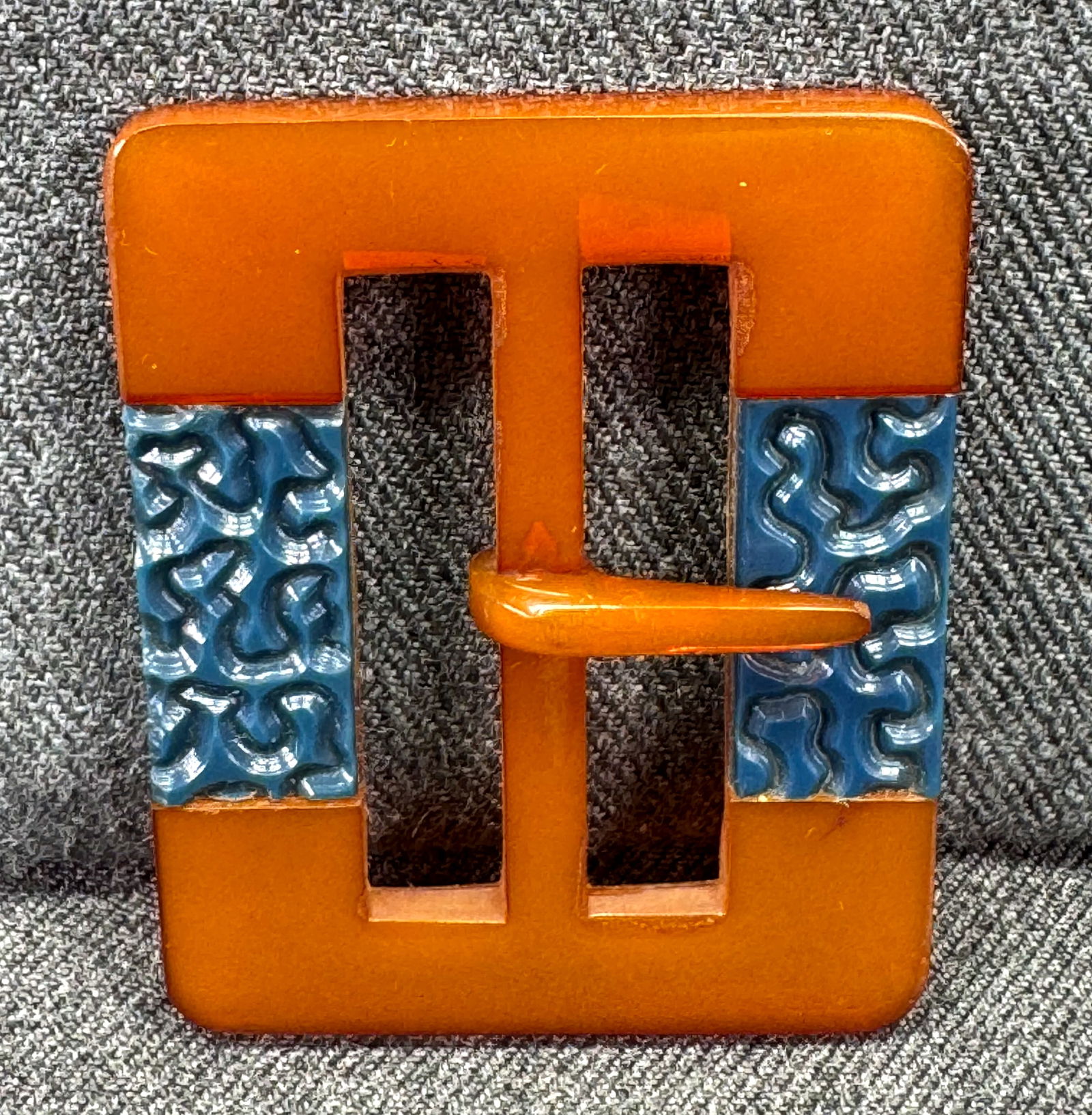 Vintage Czech art deco flapper inlaid blue celluloid applejuice bakelite belt buckle.: IN HOUSE FLAT SHIPPING & HANDLING COST WITHIN ALL THE U.S. : $7 To bypass LiveShipping, and use our In-House shipping service for $7 or shipping combined for multiple lots, please select “Arrange Yo