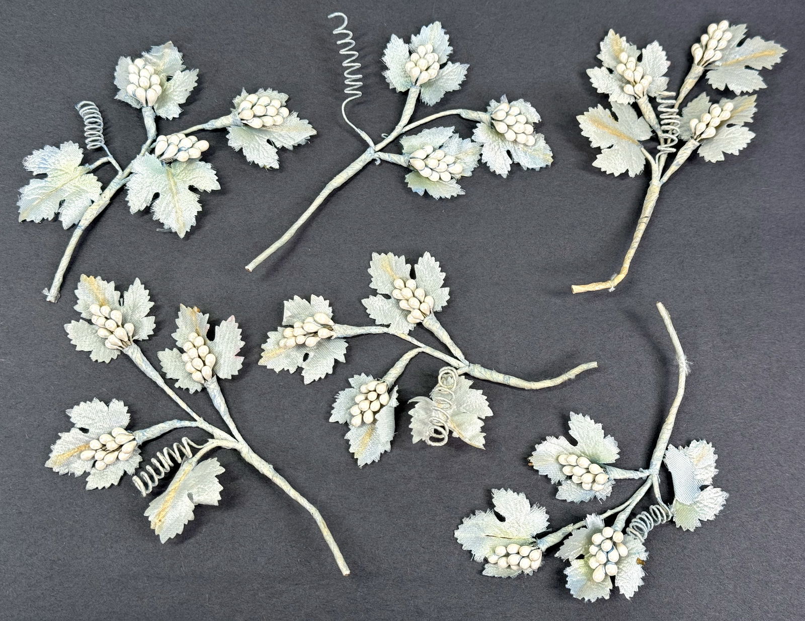 Vintage pearly beads fabric grapes clusters & leaves applique for millinery jewelry making: IN HOUSE FLAT SHIPPING & HANDLING COST WITHIN ALL THE U.S. : 7 To bypass LiveShipping, and use our In-House shipping service for 7 or shipping combined for multiple lots, please select “Arrange Your
