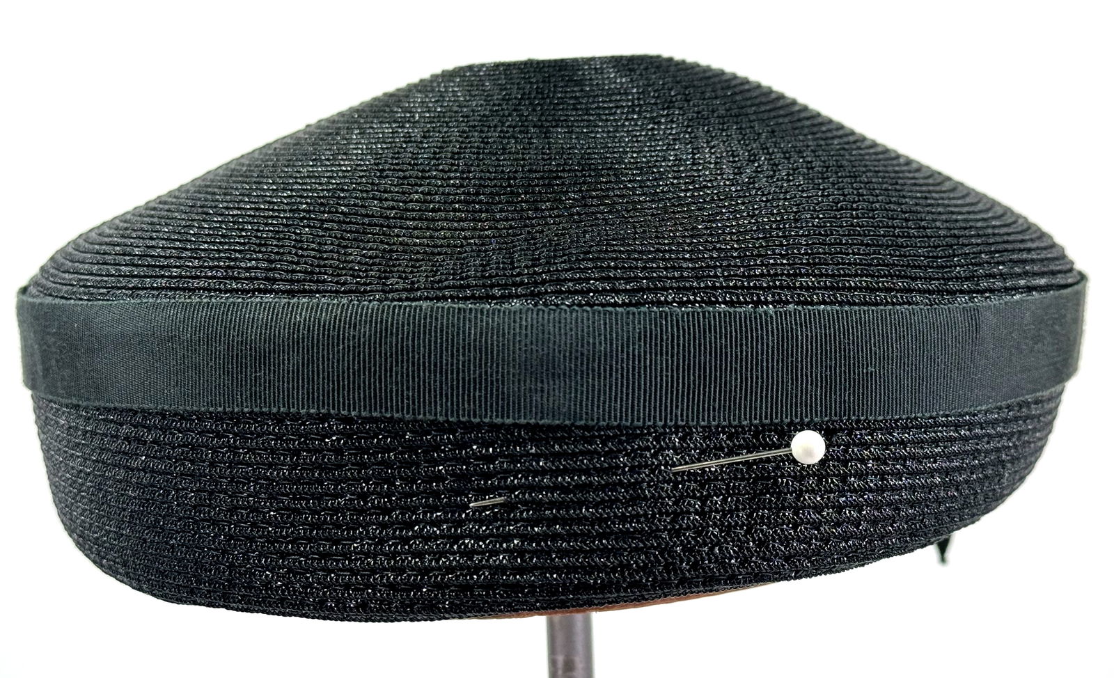 Vintage Carson Pirie Scott Co black grosgrain ribbon strap & bow raffia hat. (1 of 8)