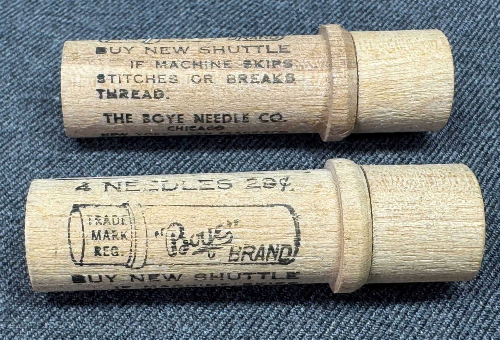 Antique Boye Brand Needle Co. Wooden Tube . Lot of 2. + 2 needles: IN HOUSE FLAT SHIPPING & HANDLING COST WITHIN ALL THE U.S. : $7 To bypass LiveShipping, and use our In-House shipping service for $7 or shipping combined for multiple lots, please select “Arrange Yo
