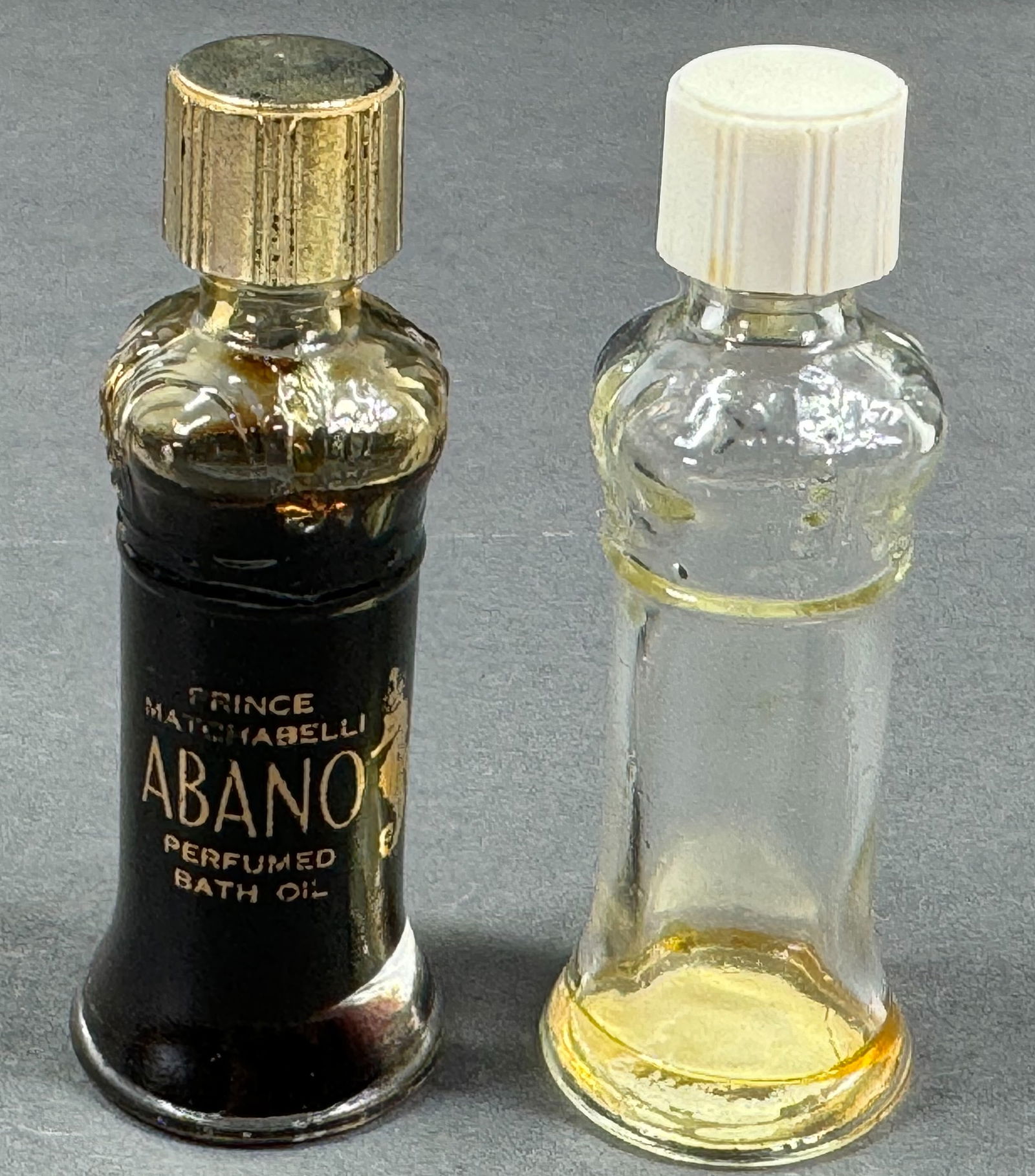 Vintage Prince Matchabelli Abano bath oil & Wind Song cologne sample miniature perfume glass bottles: IN HOUSE FLAT SHIPPING & HANDLING COST WITHIN ALL THE U.S. : 7 To bypass LiveShipping, and use our In-House shipping service for 7 or shipping combined for multiple lots, please select “Arrange Your