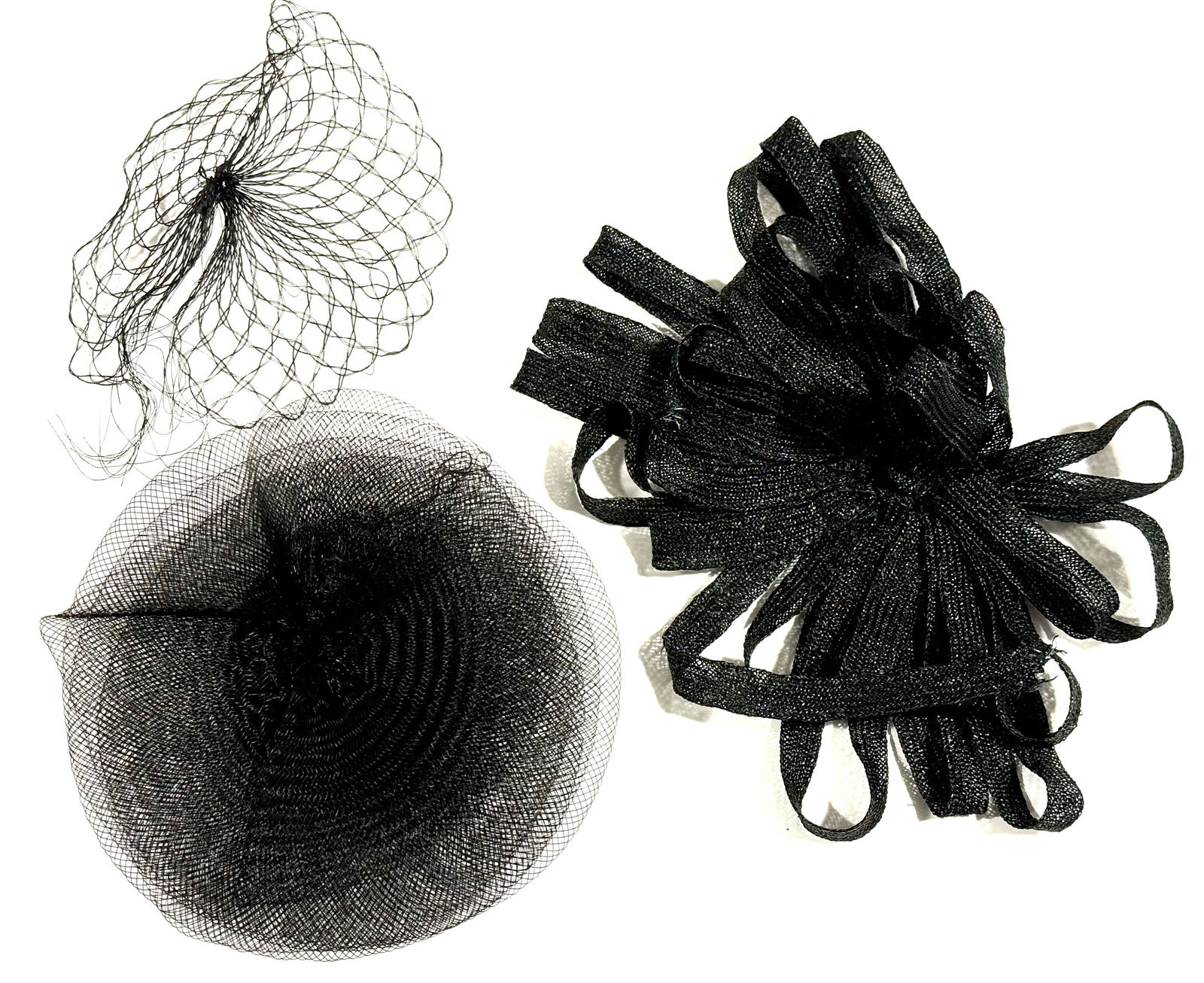 Vintage / Antique millinery black net & raffia appliques: IN HOUSE FLAT SHIPPING & HANDLING COST WITHIN ALL THE U.S. : 7 To bypass LiveShipping, and use our In-House shipping service for 7 or shipping combined for multiple lots, please select “Arrange Your