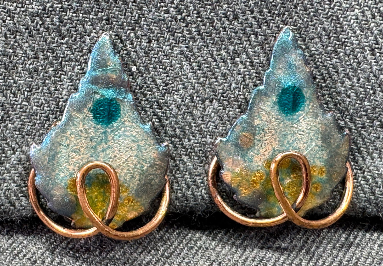 Vintage Matisse Renoir Leafsong Enamel Copper Clip Earrings. V (1 of 8)