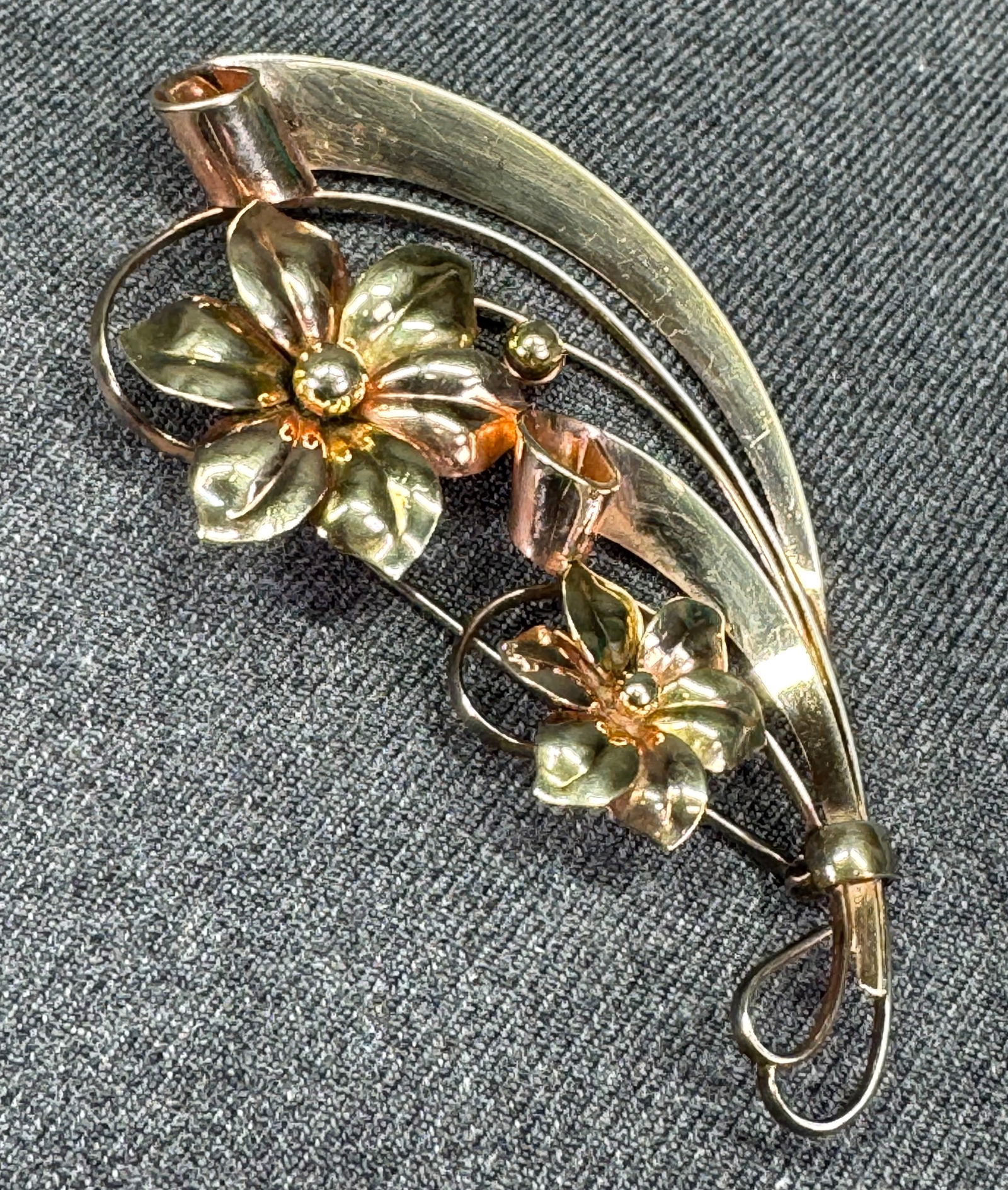 Vintage Harry S Bick 12K gold filled on sterling silver flowers brooch (1 of 7)