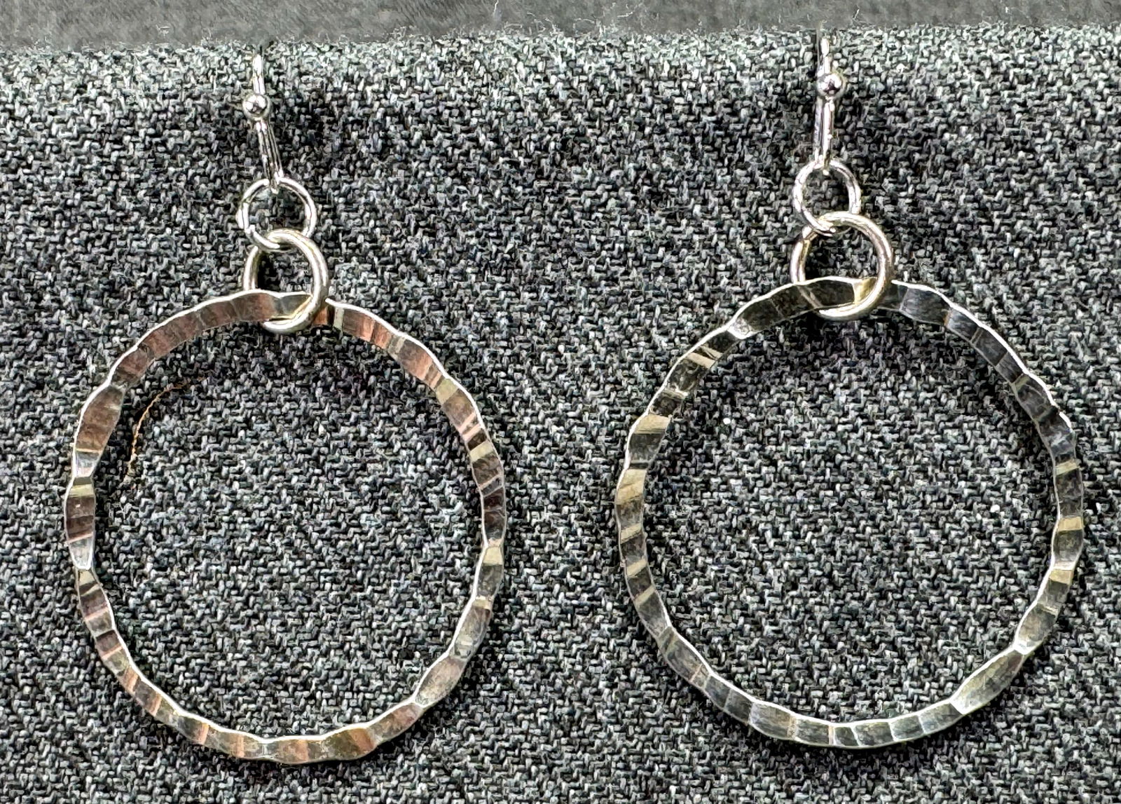 Vintage hammered silver-toned hoop hook earrings. #B (1 of 4)