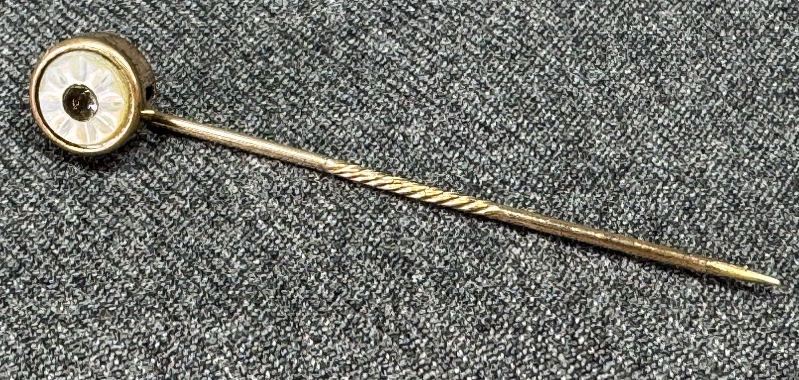 Antique crystal mother of pearl gold filled stick pin. #B (1 of 4)