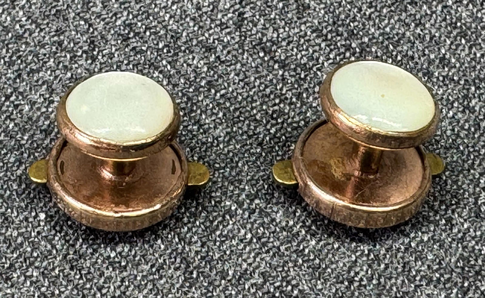 Antique inlay mother of pearl gold-filled clergy collar stud buttons. Lot of 2 *b (1 of 4)