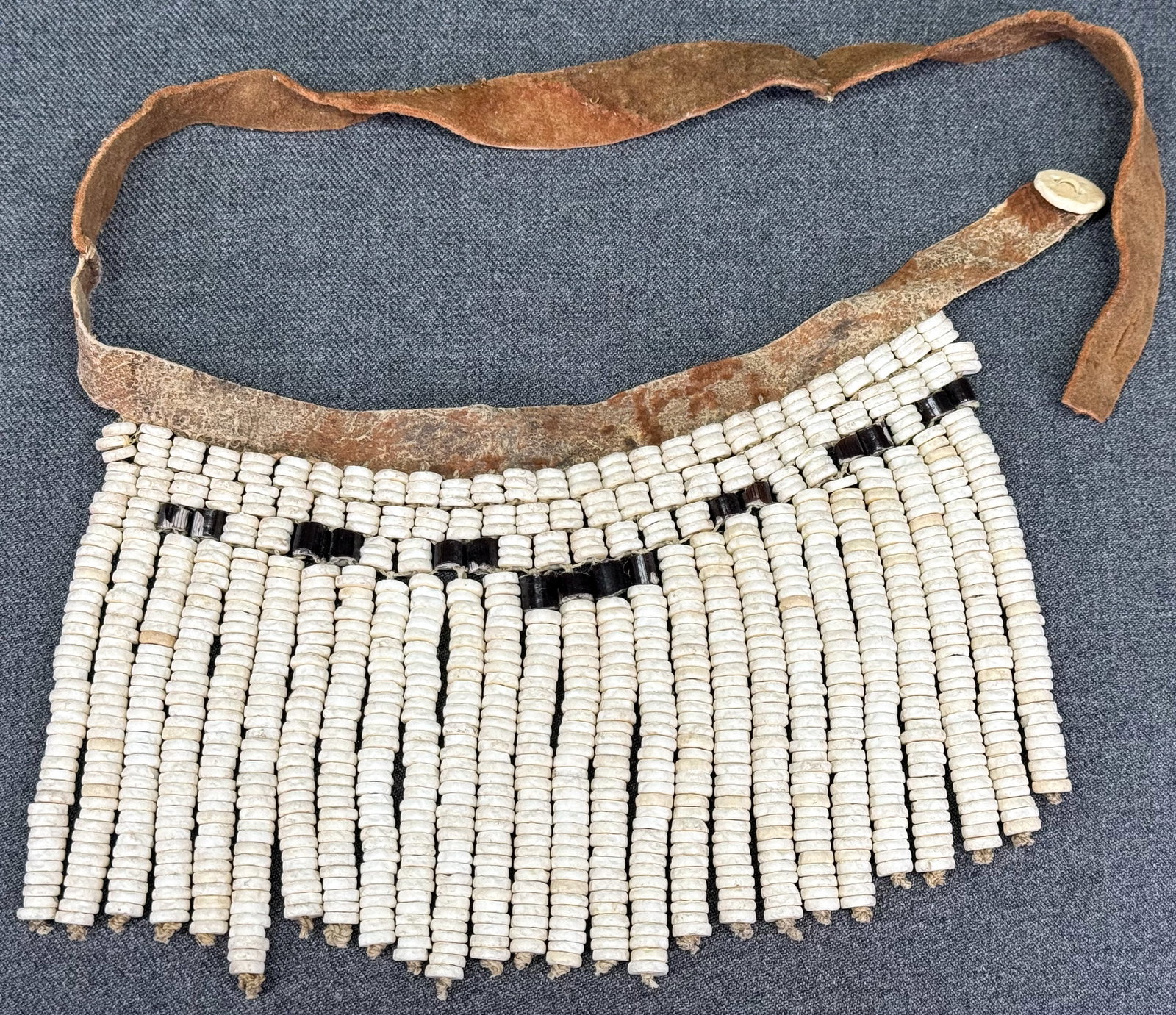 African San Bushmen Botswana Body Adornment. a: African San Bushmen Botswana Body Adornment.Ostrich eggshell beads, beads, leather. For measures please refer to the pictures taken with a measuring tape. IN HOUSE FLAT SHIPPING & HANDLING COST WITHIN