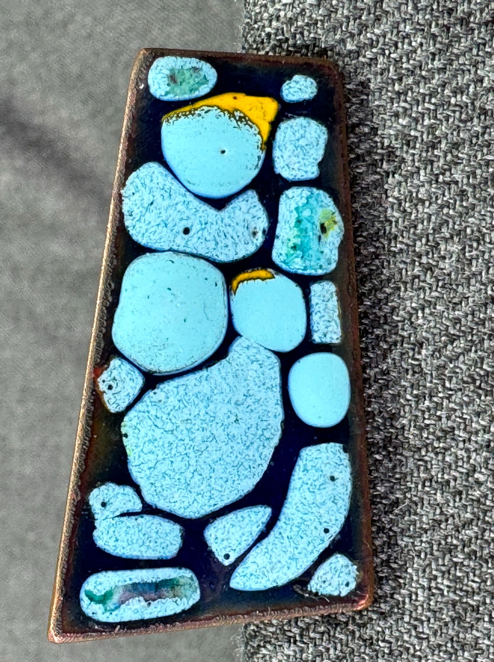 Vintage MCM L. Tarachas enamel on copper turquoise clown brooch pin: IN HOUSE FLAT SHIPPING & HANDLING COST WITHIN ALL THE U.S. : $7 To bypass LiveShipping, and use our In-House shipping service for $7 or shipping combined for multiple lots, please select “Arrange Yo