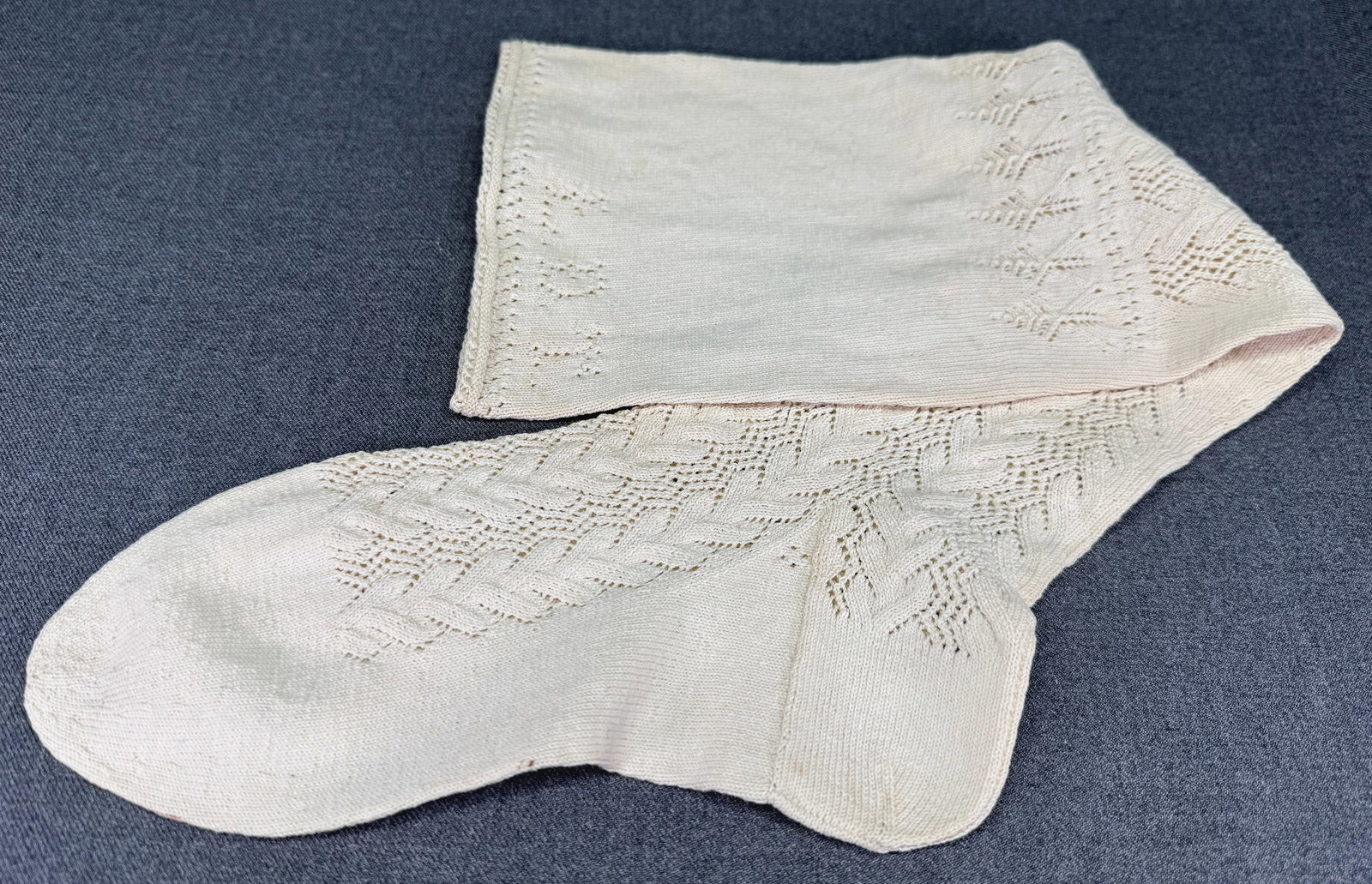 Antique Edwardian Embroidery Solo Stocking w/ EDT monogram. (1 of 7)