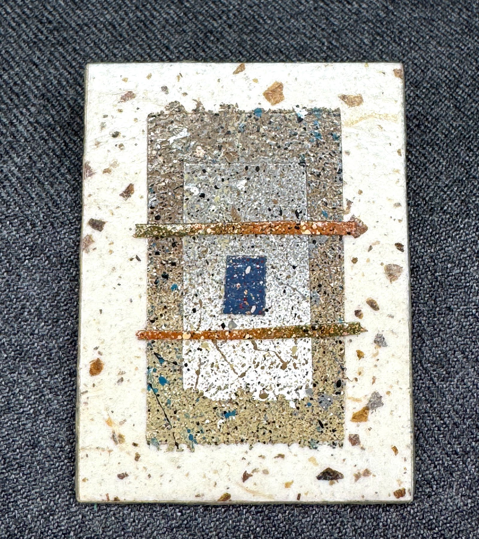 Vintage Asimina artsy hand painted cardboard abstract collage brooch pin *a: Vintage Asimina artsy hand painted cardboard abstract collage brooch pin . Signed. For measures please refer to the pictures taken with a measuring tape. Weight: 5 Grams. IN HOUSE FLAT SHIPPING & HAND