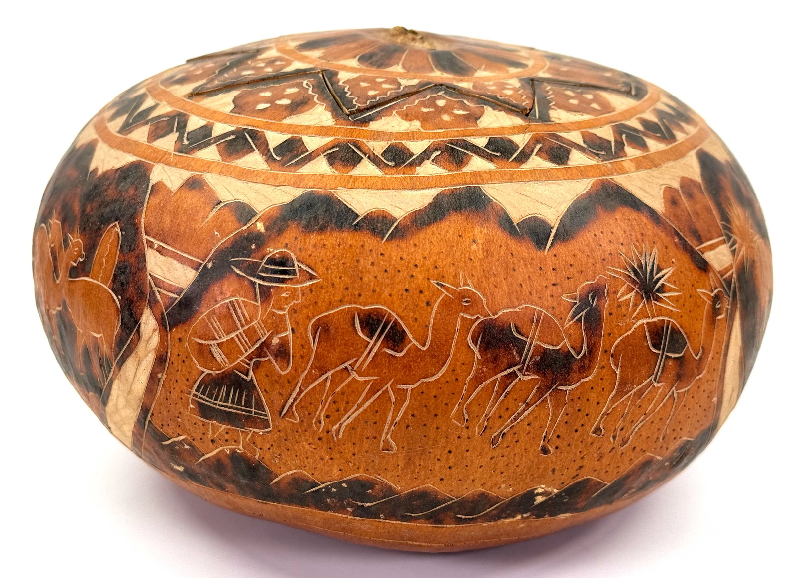 Peruvian Folk Art Decorated Gourd Box.: IN HOUSE FLAT SHIPPING & HANDLING COST WITHIN ALL THE U.S. : $10 To bypass LiveShipping, and use our In-House shipping service for $10 or shipping combined for multiple lots, please select “Arrange