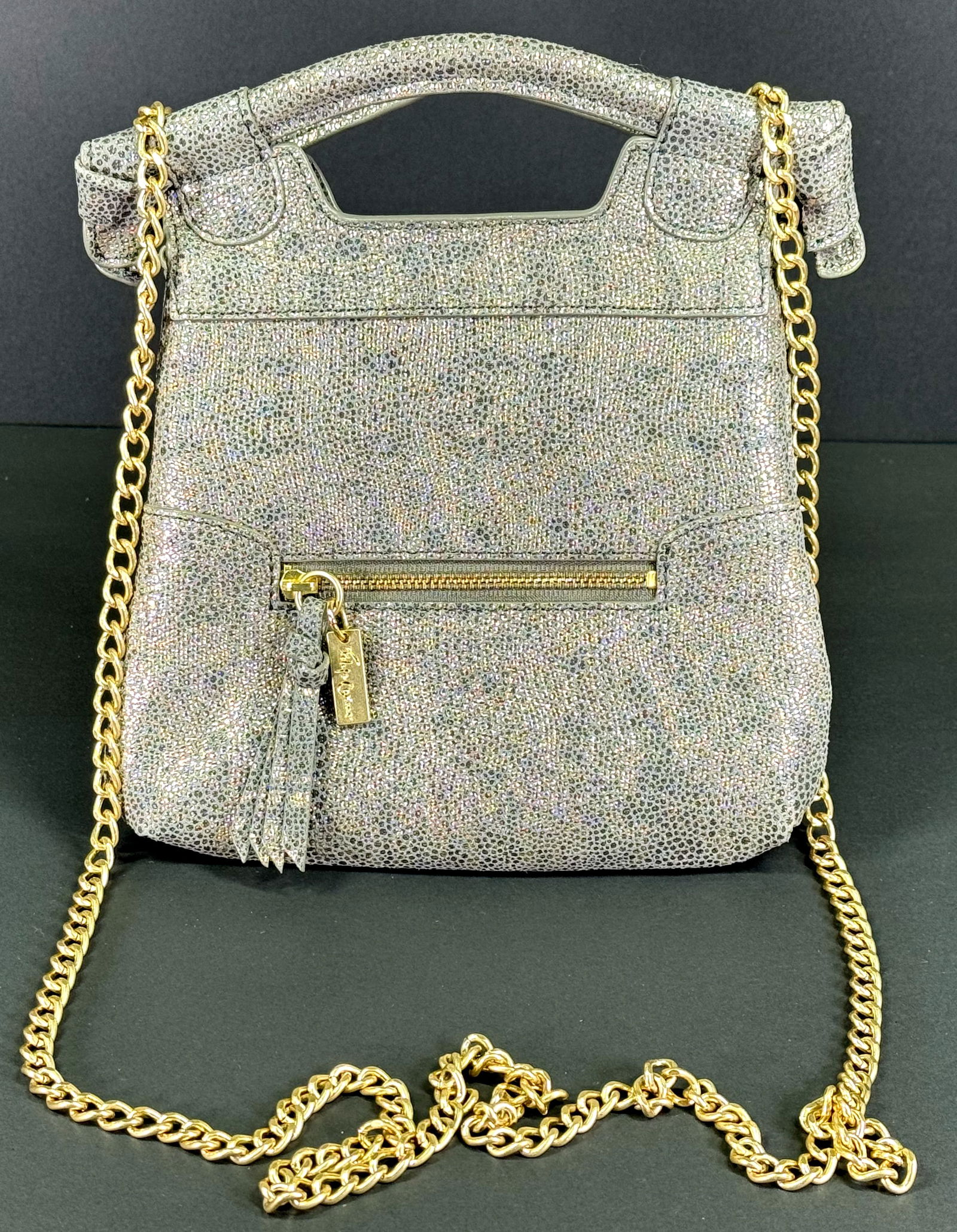 Foley + Corinna golden sparkles gray purse bag with long metal chain shoulder strap. (1 of 13)