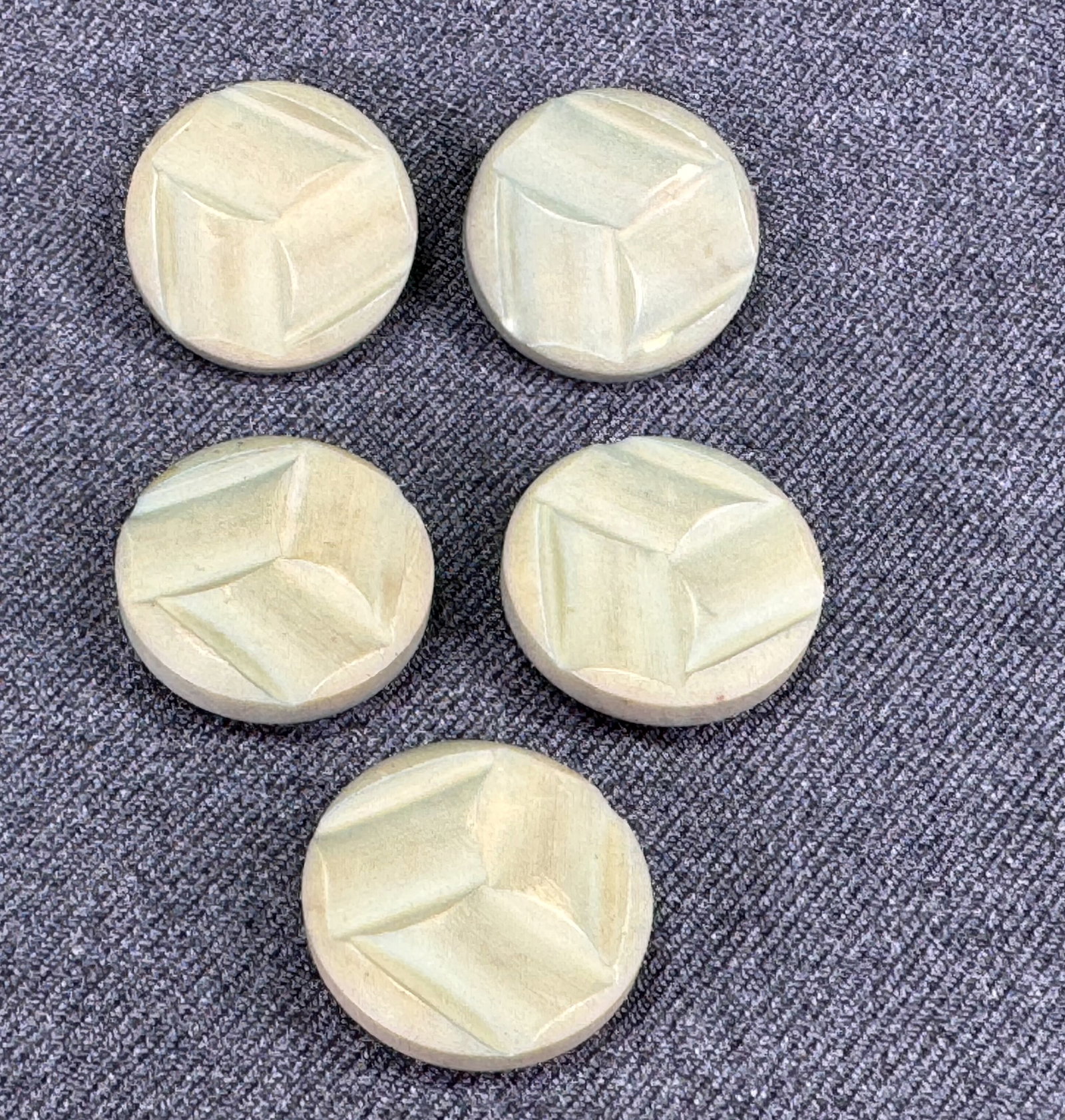 Vintage carved aqua galalith buttons. Lot of 5: IN HOUSE FLAT SHIPPING & HANDLING COST WITHIN ALL THE U.S. : $7 To bypass LiveShipping, and use our In-House shipping service for $7 or shipping combined for multiple lots, please select “Arrange Yo